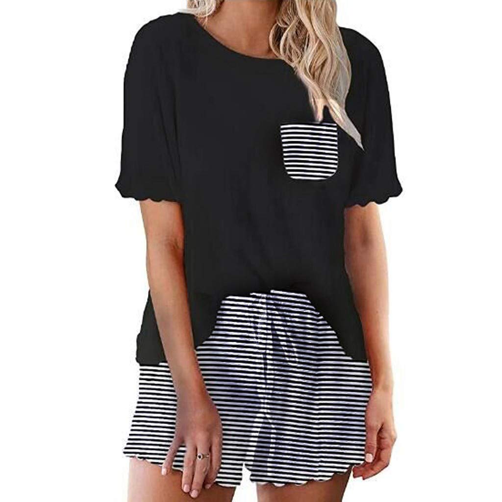 Women's Cute Summer Short Sleeve Printed Pajama Set - Soft Lounge Wear & Sleepwear Shorts Set for Comfortable Relaxation at Home or Vacation
