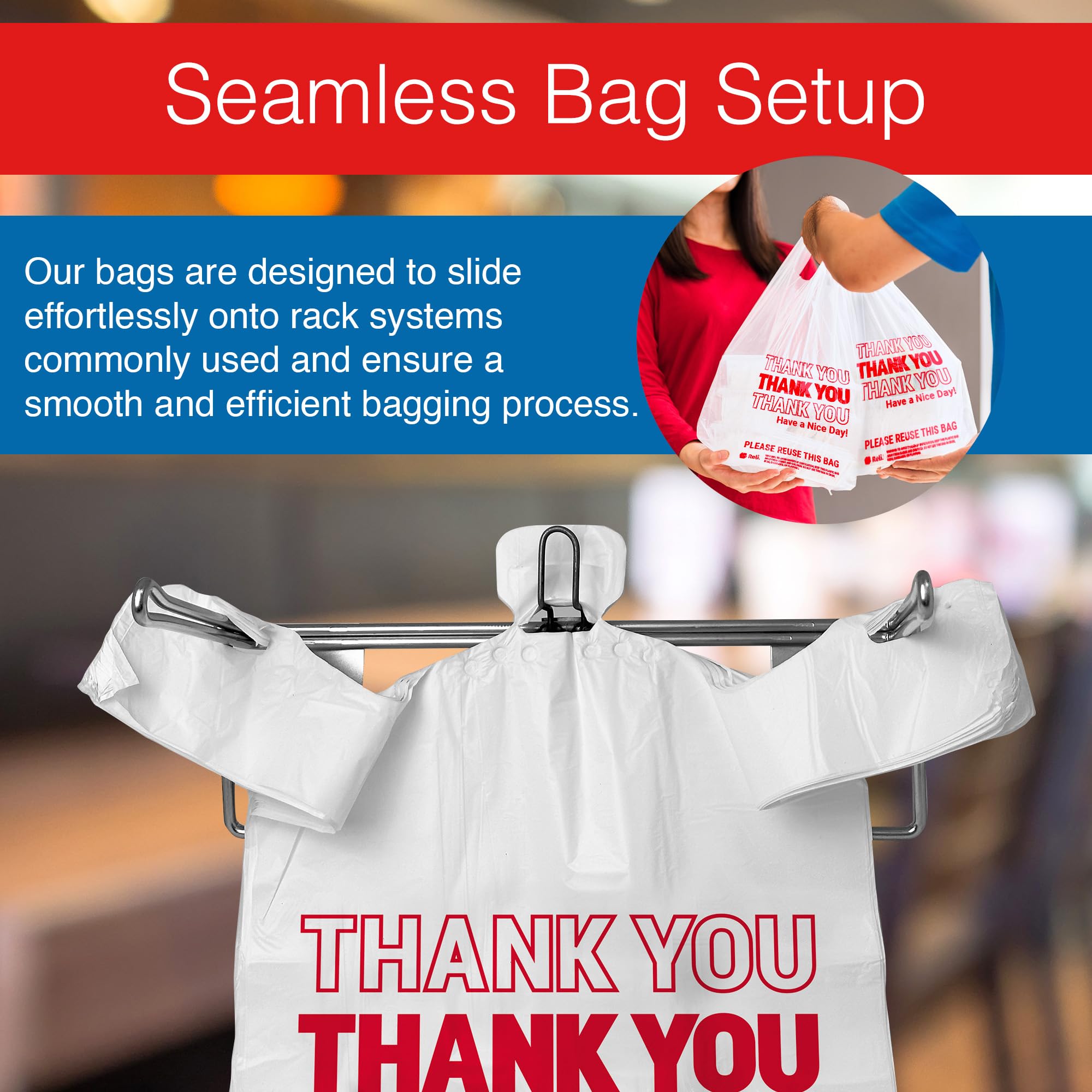 Reliable Plastic Thank You Bags (1050 Count) | White Grocery Bags with Handles | Durable Shopping Bags for Retail Stores, Groceries & Gift Packaging