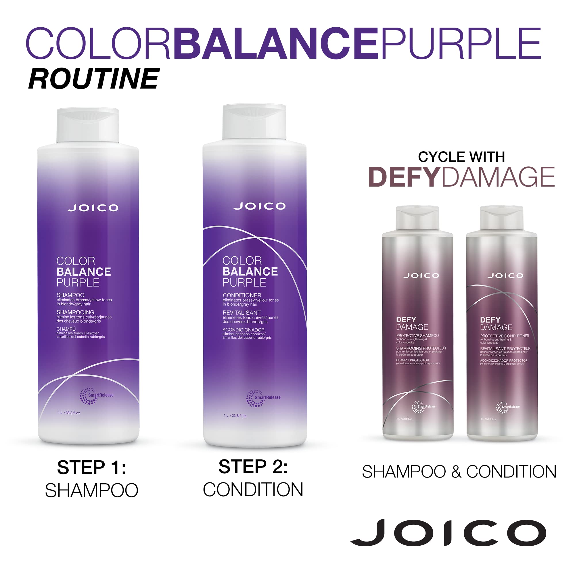 Joico Color Balance Purple Shampoo & Conditioner Set - Toning Treatment for Blonde, Silver & Gray Hair | Neutralizes Brassiness & Yellow Tones | Enhances Shine & Color Vibrancy | UV Protection | Infused with Rosehip Oil & Green Tea Extract | Perfect for Salon-Quality Hair Care at Home