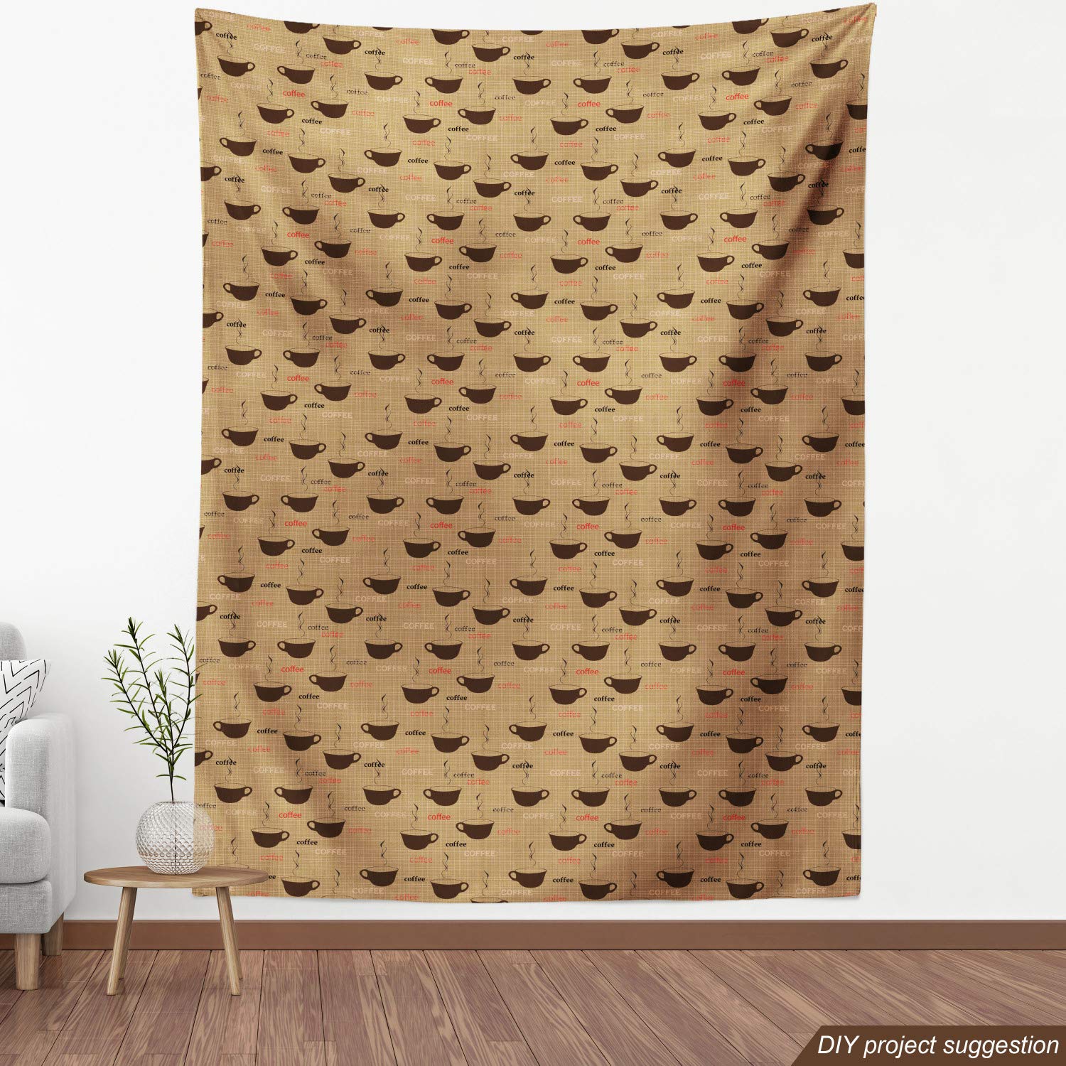 Ambesonne Coffee Fabric by The Yard - Earthen Tone Coffee Cup Print with Espresso & Latte Design - 10 Yards Chocolate Pale Brown Decorative Fabric for Upholstery, DIY Home Decor, Curtains & Pillow Covers - Perfect for Coffee Lovers' Kitchen & Living Room Decor