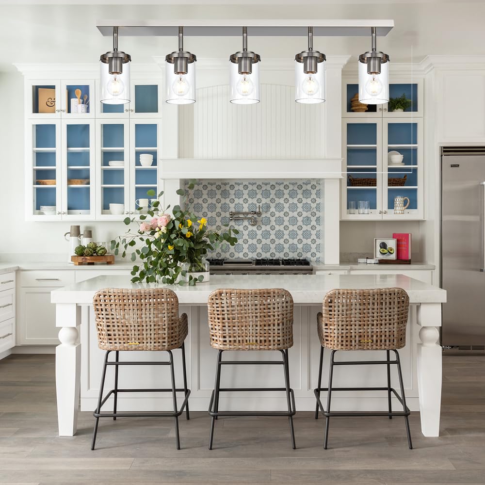BONLICHT Modern 5-Light Adjustable Track Lighting Fixture - Brushed Nickel Semi Flush Mount Ceiling Light with Clear Glass Shade - Perfect for Kitchen, Vanity Mirror, and Industrial Indoor Wall Lighting