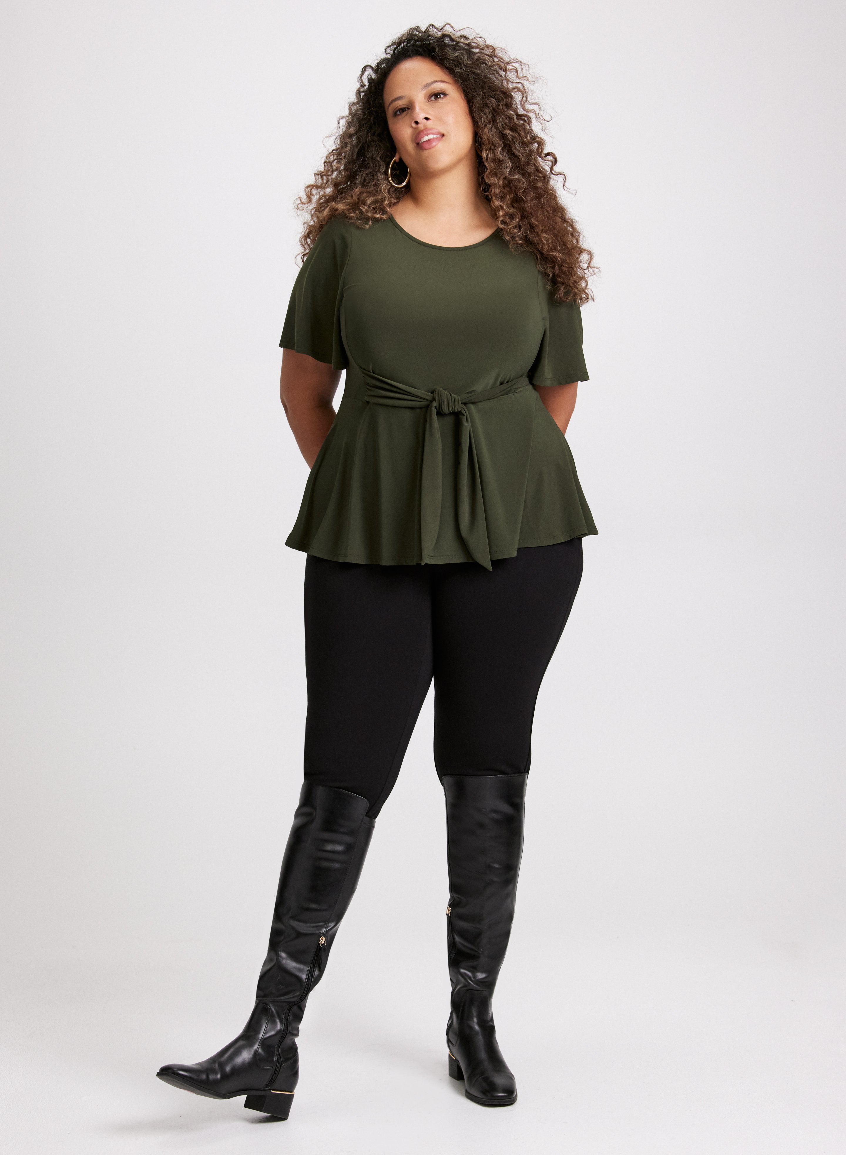 Stylish Elbow Sleeve Peplum Top with Chloe Fit Leggings - Women's Fashion Outfit for Workout, Yoga & Casual Wear