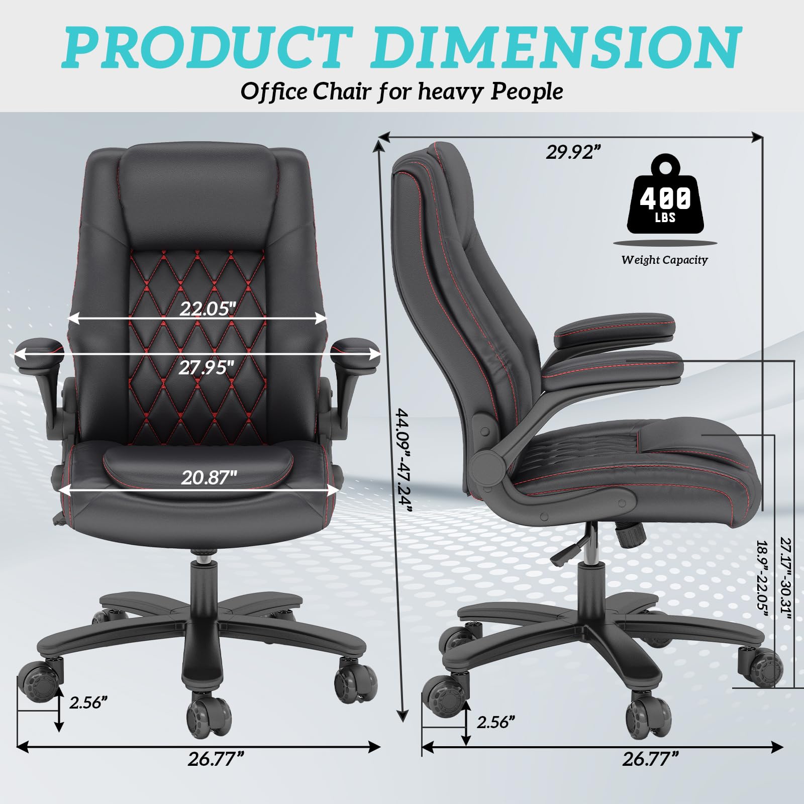 Premium High Back Executive Office Chair for Big & Tall - 400LBS Weight Capacity with Lumbar Support, Flip-Up Armrests & Smooth-Rolling Rubber Wheels - Ergonomic Desk Chair for Home Office, Conference Rooms & Executive Suites (Black)