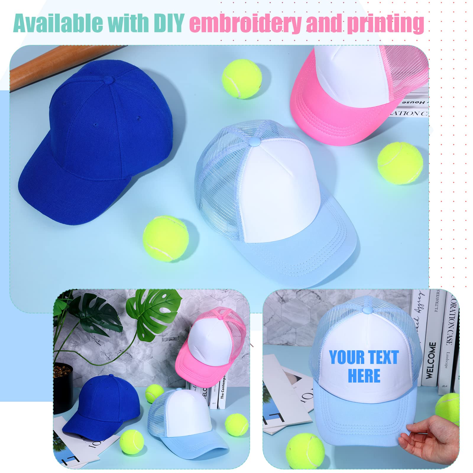 Janmercy 30 Pack Plain Blank Baseball Caps - Adjustable Sublimation Trucker Hats for Men & Women - Bulk DIY Customizable Hats for Outdoor Sports, Events, and Promotional Giveaways