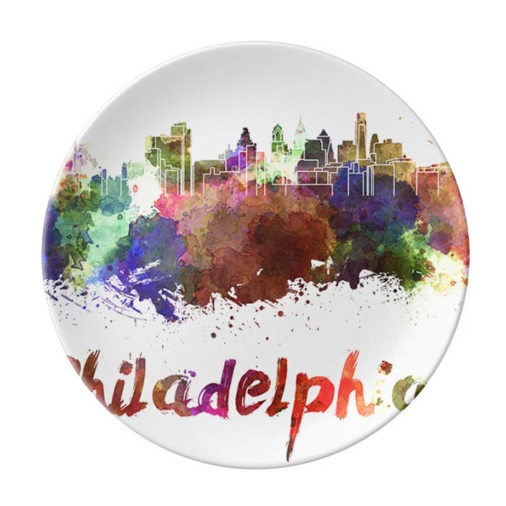 Philadelphia America City Watercolor Decorative Porcelain Plate - Elegant Dinnerware for Dining & Home Decor, Perfect for Parties, Weddings & Special Occasions