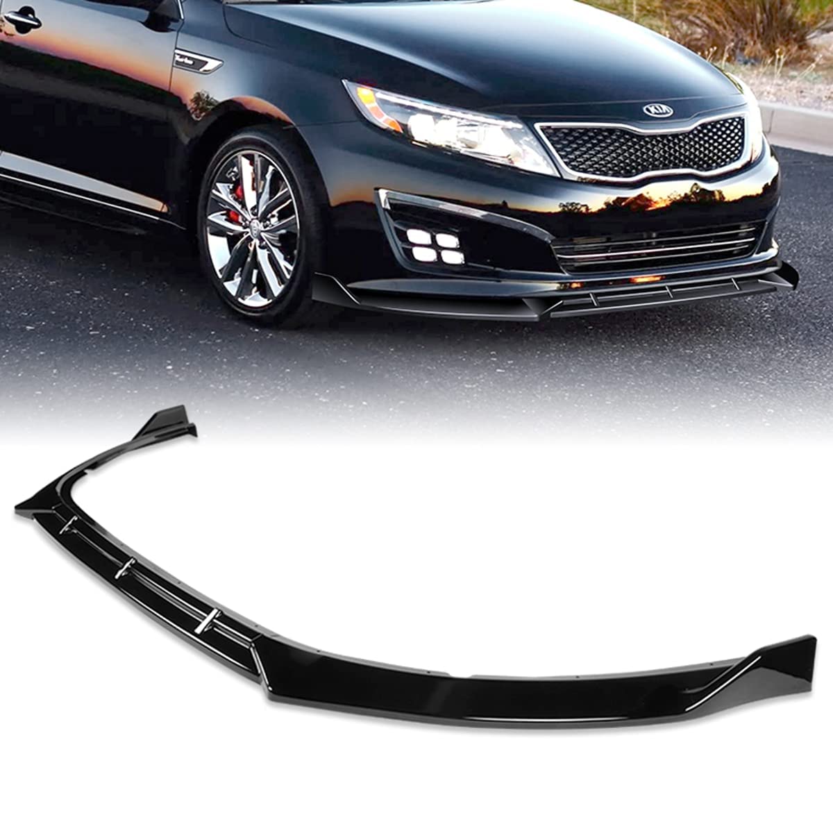 3PCS Front Bumper Lip Kit for 2014-2015 Kia Optima - STP-Style Splitter Trim Protection Spoiler & Air Dam Chin Diffuser (Painted Black) | Enhance Style & Protection for Street & Track Performance