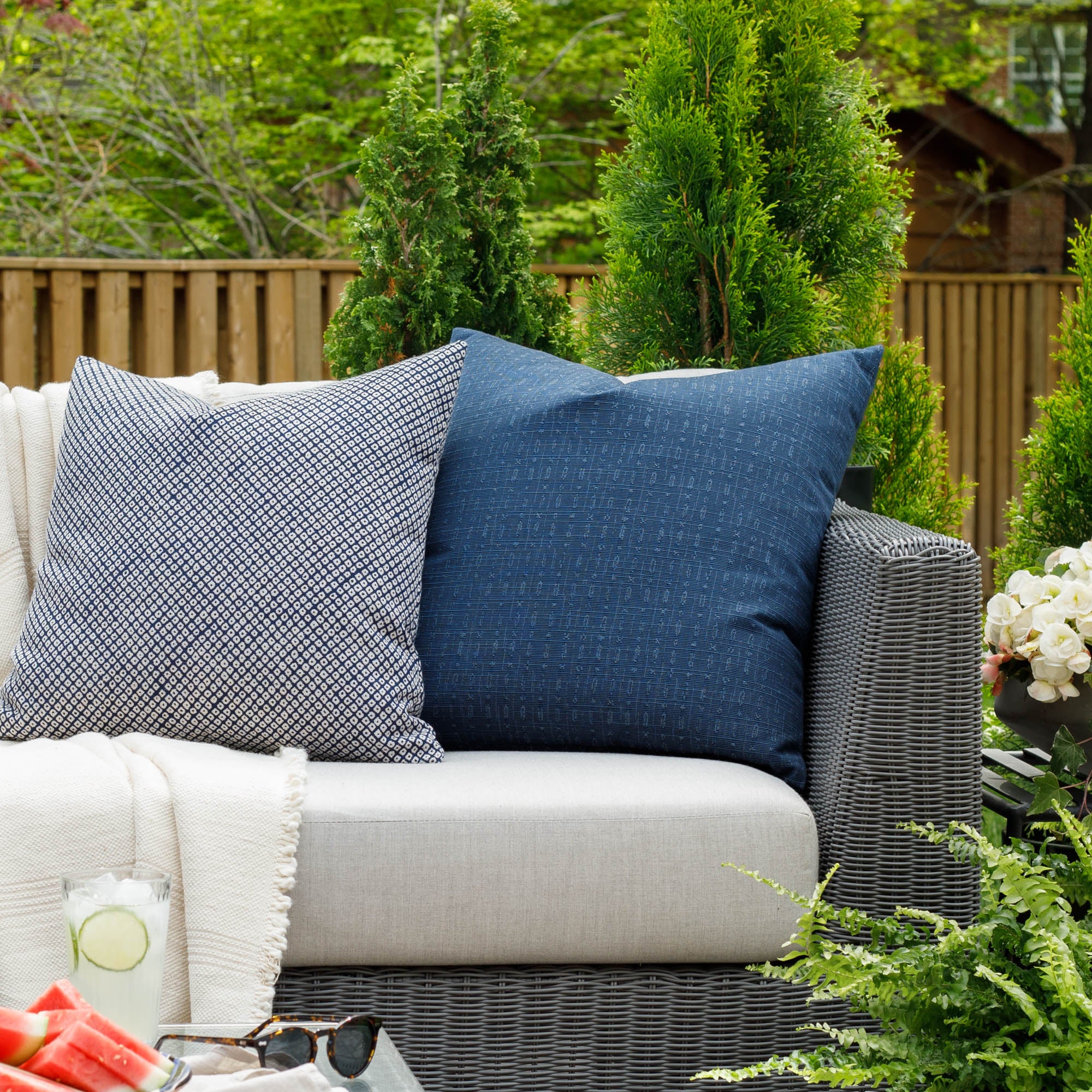 Embrace 22x22 Outdoor Pillow in Indigo - Waterproof Decorative Throw Pillow for Patio Furniture, Garden, Poolside & Porch