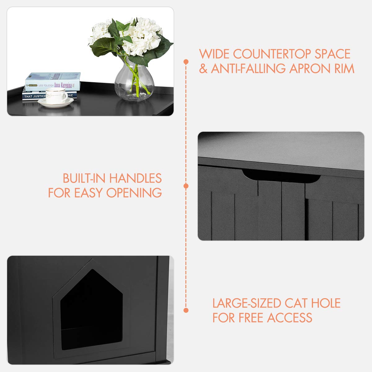Tangkula Large Cat Litter Box Enclosure Cabinet - Decorative Double Door Pet Furniture with Storage Bench | Perfect for Living Rooms, Bedrooms & Home Decor