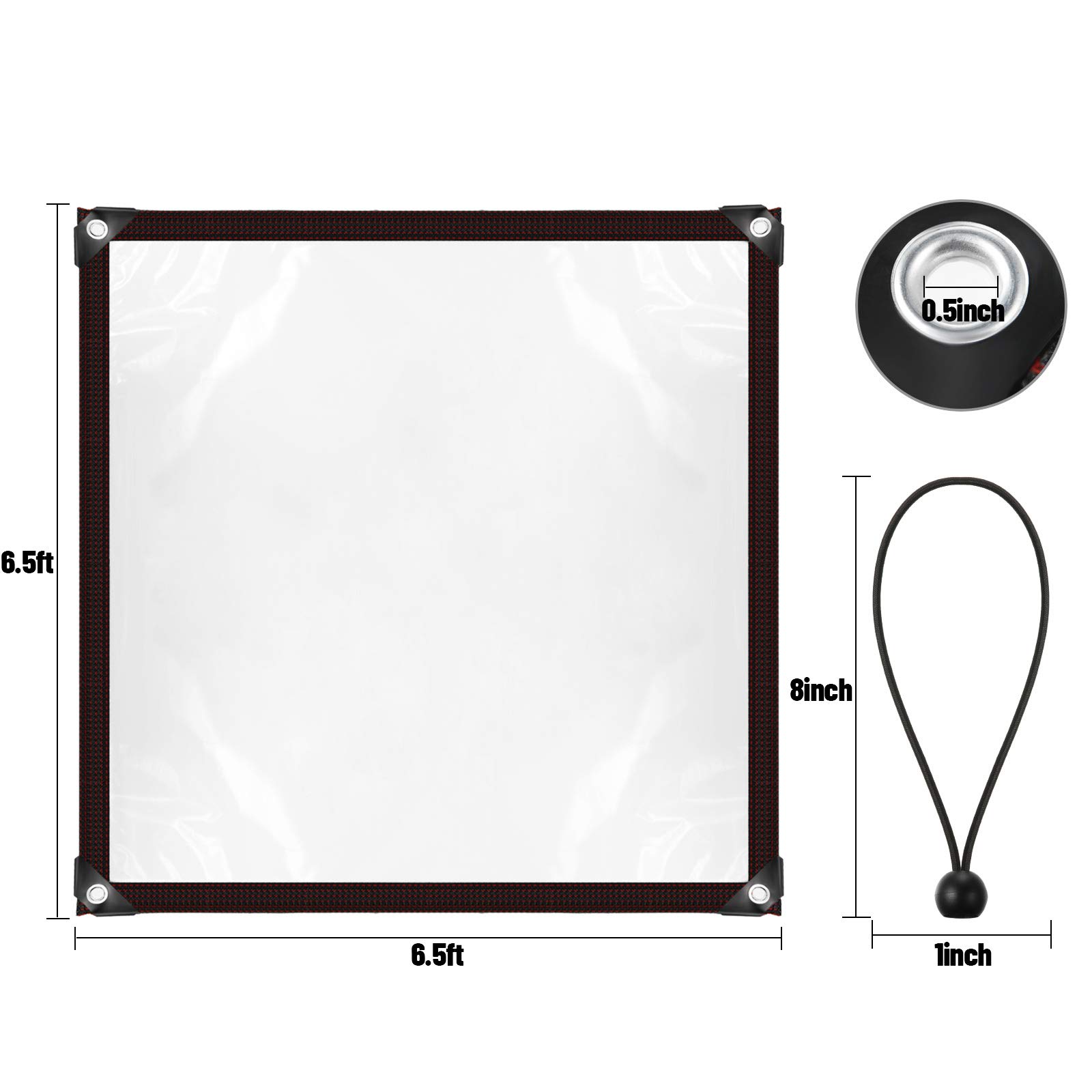 Heavy Duty Clear Waterproof Tarp 6.5x6.5 FT - Reinforced PE Cover with Rustproof Grommets & Elastic Ropes | UV Resistant, Anti-Aging for Outdoor Use | Perfect for Garden Plants Protection, Patio Furniture Cover, Chicken Coop Shelter, Camping & Emergency Preparedness