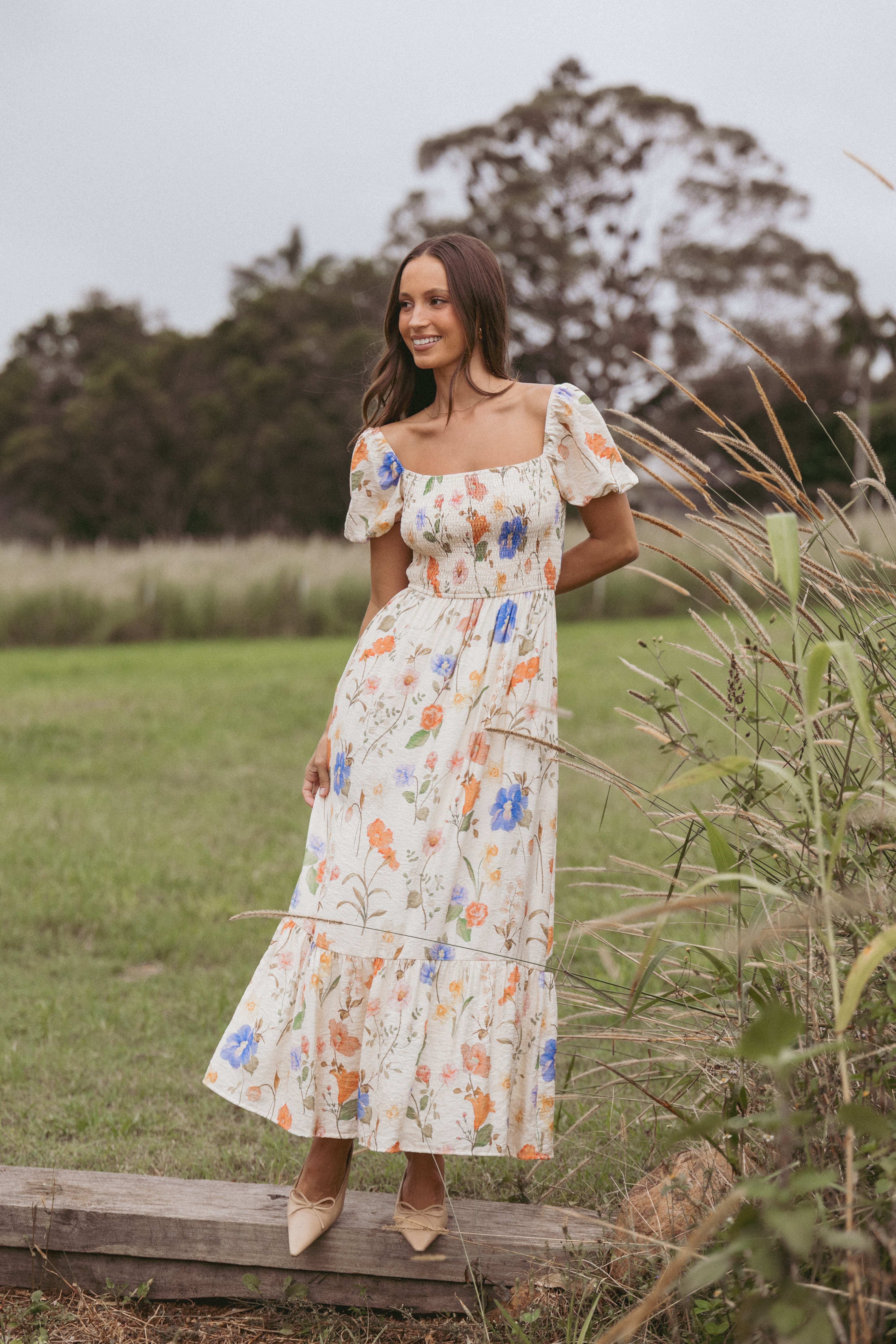 Elegant Cecelia Floral Puff Sleeve Maxi Dress for Women - Perfect for Summer Weddings, Beach Vacations & Boho Chic Outfits