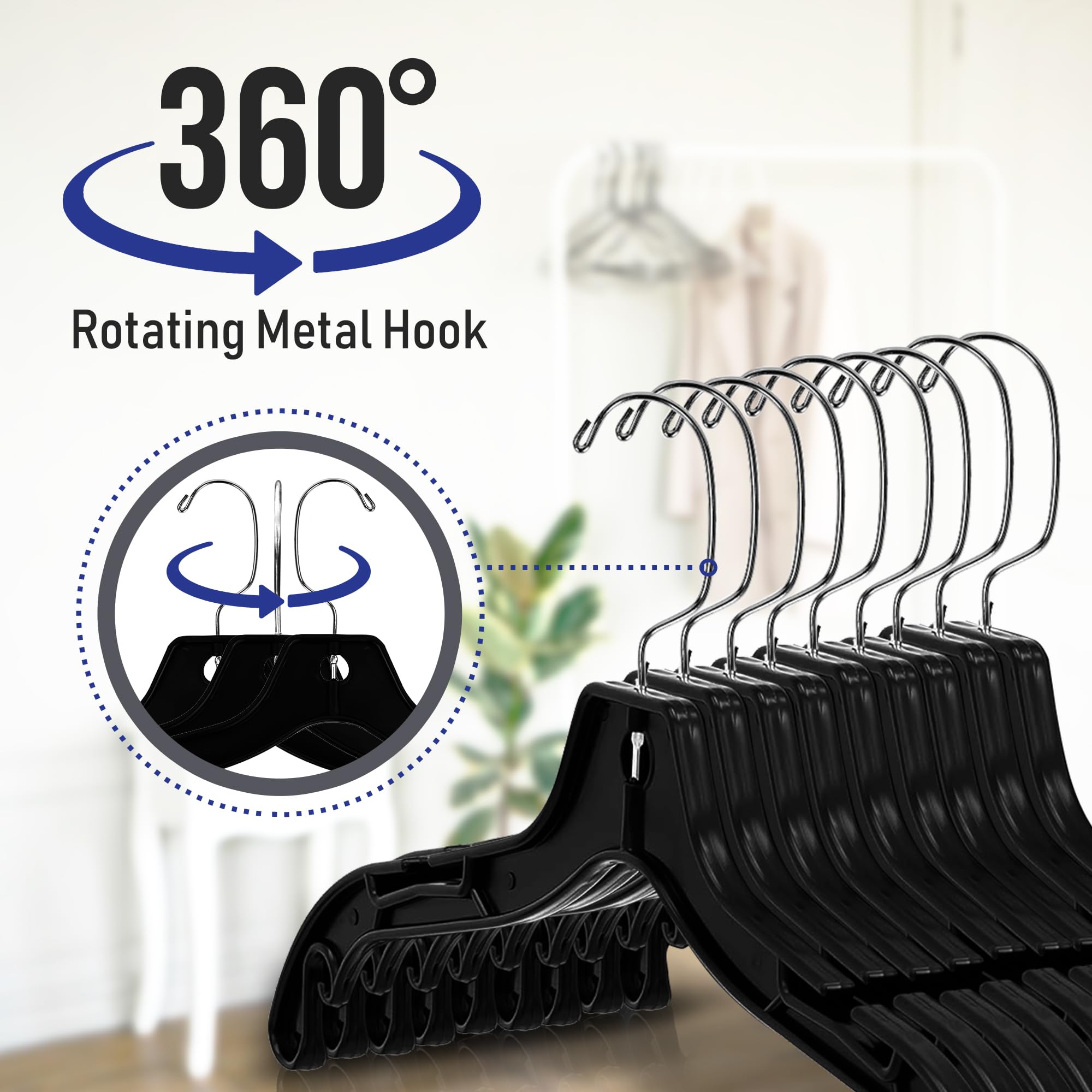 Victory Display Heavy Duty Clothes Hangers - 17in Wide Black Plastic Hangers with Swivel Hooks & Notched Shoulders - Coat & Shirt Organizer for Closet - Space Saving Hanger for Clothing (100 Pack) - Perfect for Wardrobe Organization, Retail Stores & Laundry Businesses
