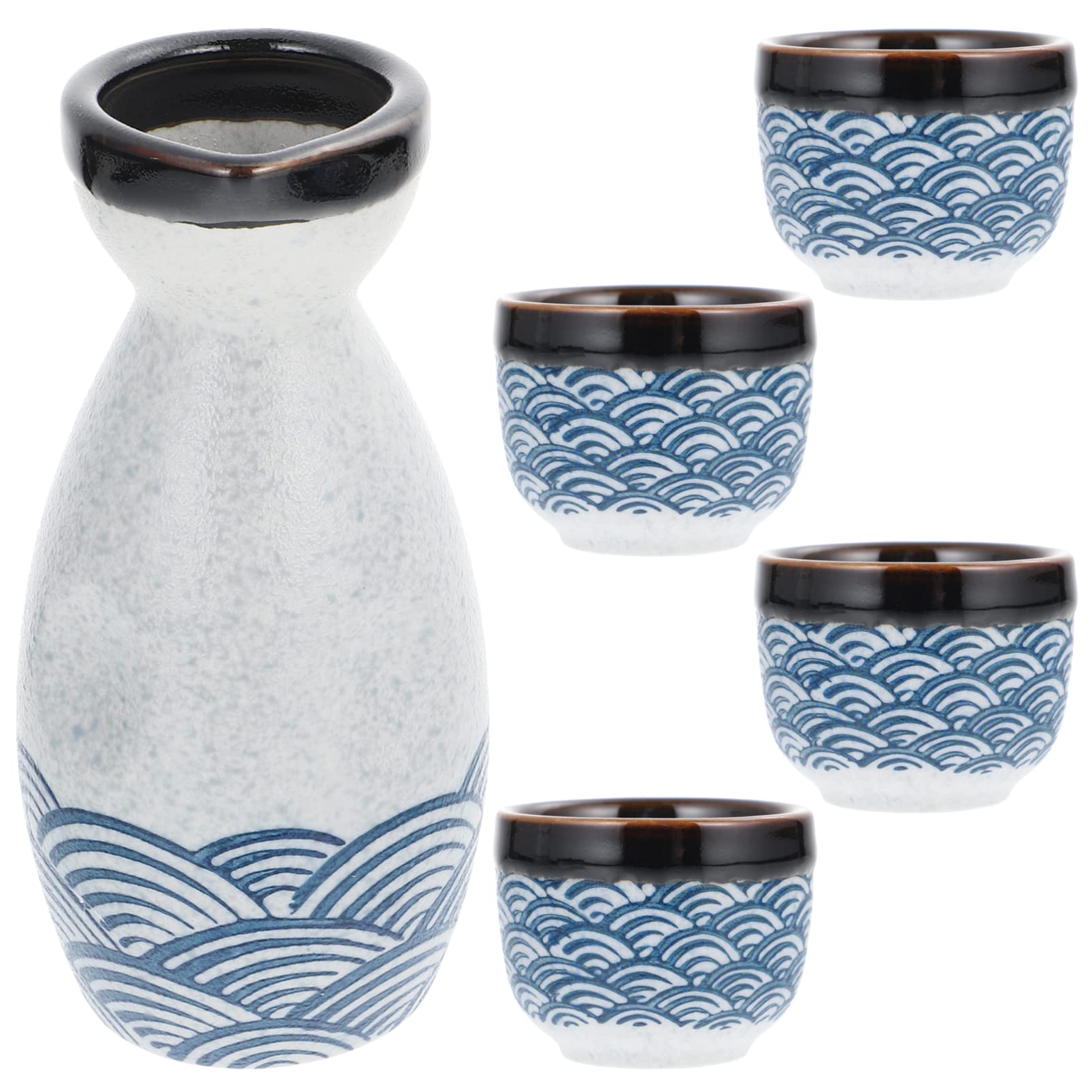 DOITOOL Traditional Japanese Sake Set - Ceramic Sake Pot & 4 Cups - Authentic Japanese Drinking Vessels for Sake, Tea, or Cocktails - Perfect for Home Entertaining, Japanese Culture Lovers & Unique Gift Giving (Blue)
