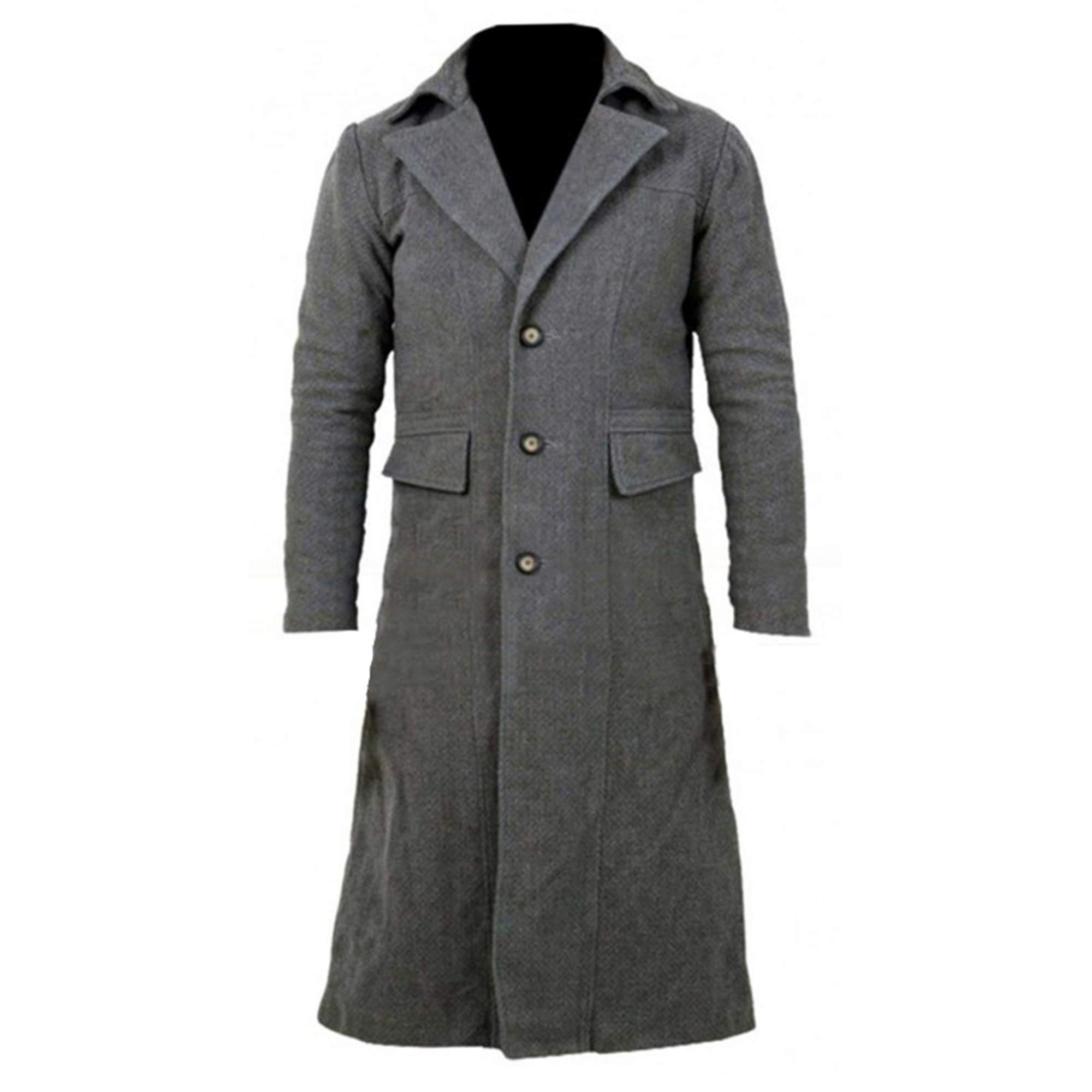 UGFashions Men's Halloween Cosplay Costume - Vintage Wool Trench Coat in Grey | Perfect for Halloween Parties, Cosplay Events & Themed Dress-Up