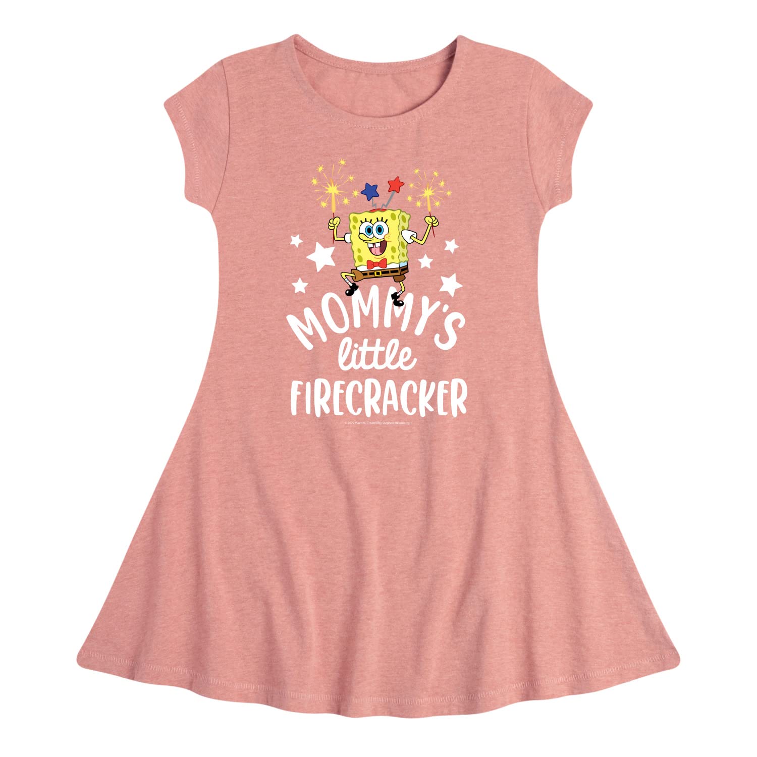 Spongebob Squarepants Toddler & Youth Girls Fit and Flare Dress - Mommy's Little Firecracker - Cute Cartoon Character Outfit for Playdates, Birthday Parties & Casual Wear