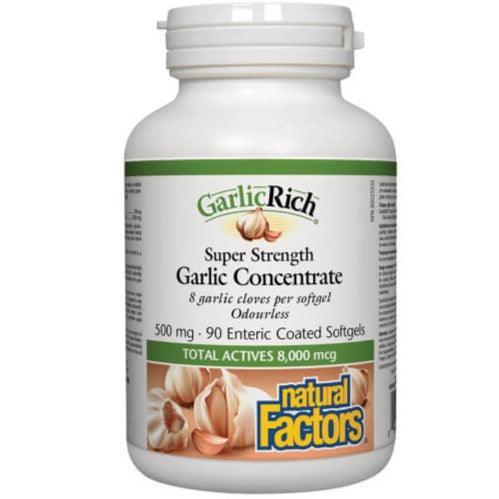 Natural Factors Garlic Rich Garlic Concentrate 500mg - 90 Enteric Coated Softgels for Heart Health & Immune Support - Supports Cardiovascular Wellness & Natural Defense System
