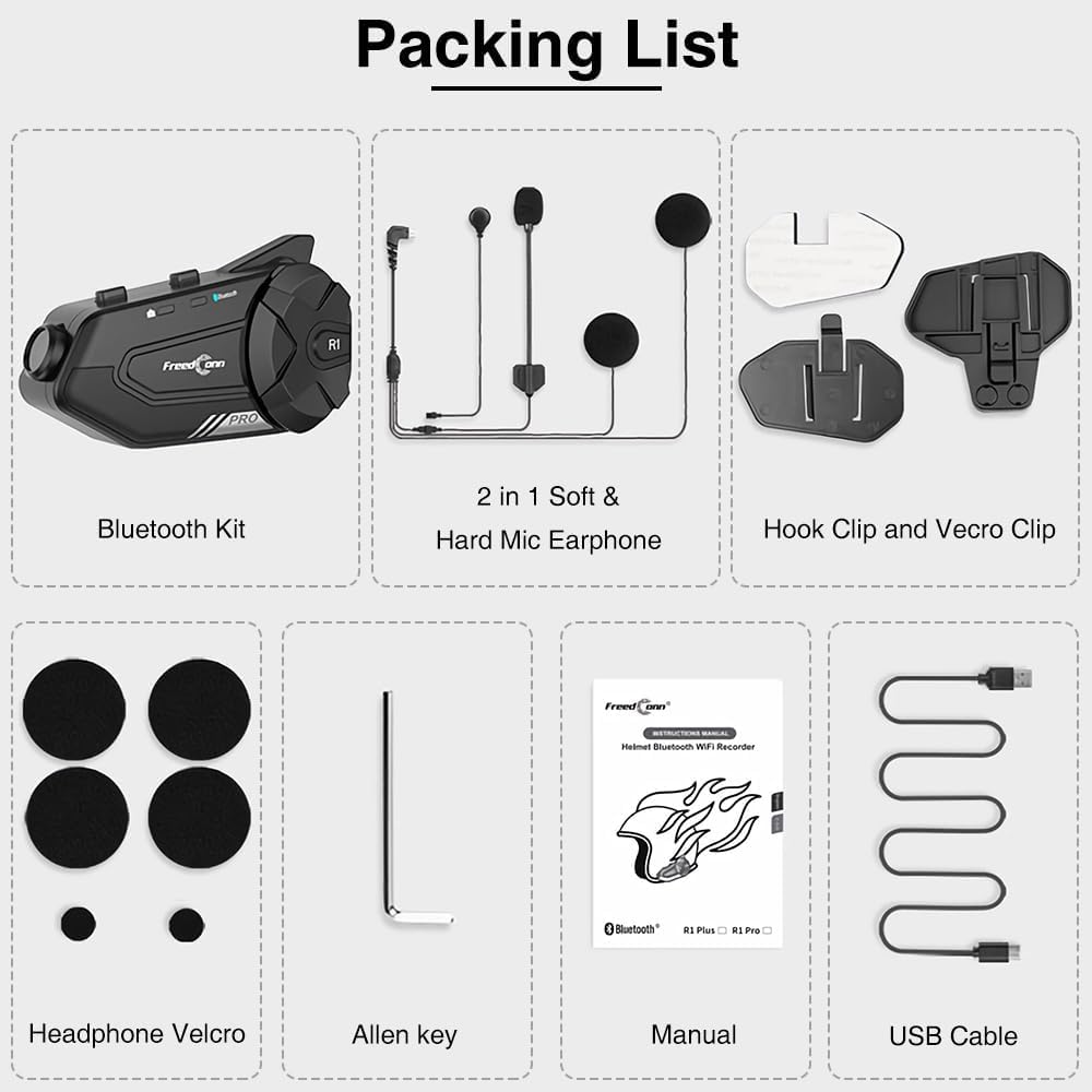 3T6B Bluetooth Motorcycle Headset with 2K Camera - IP65 Waterproof, 1000M Range, 6-Rider Group Intercom, Bluetooth 5.0, Music Sharing & 2-in-1 Mic - Perfect for Group Rides, Adventure Tours & Motorcycle Communication
