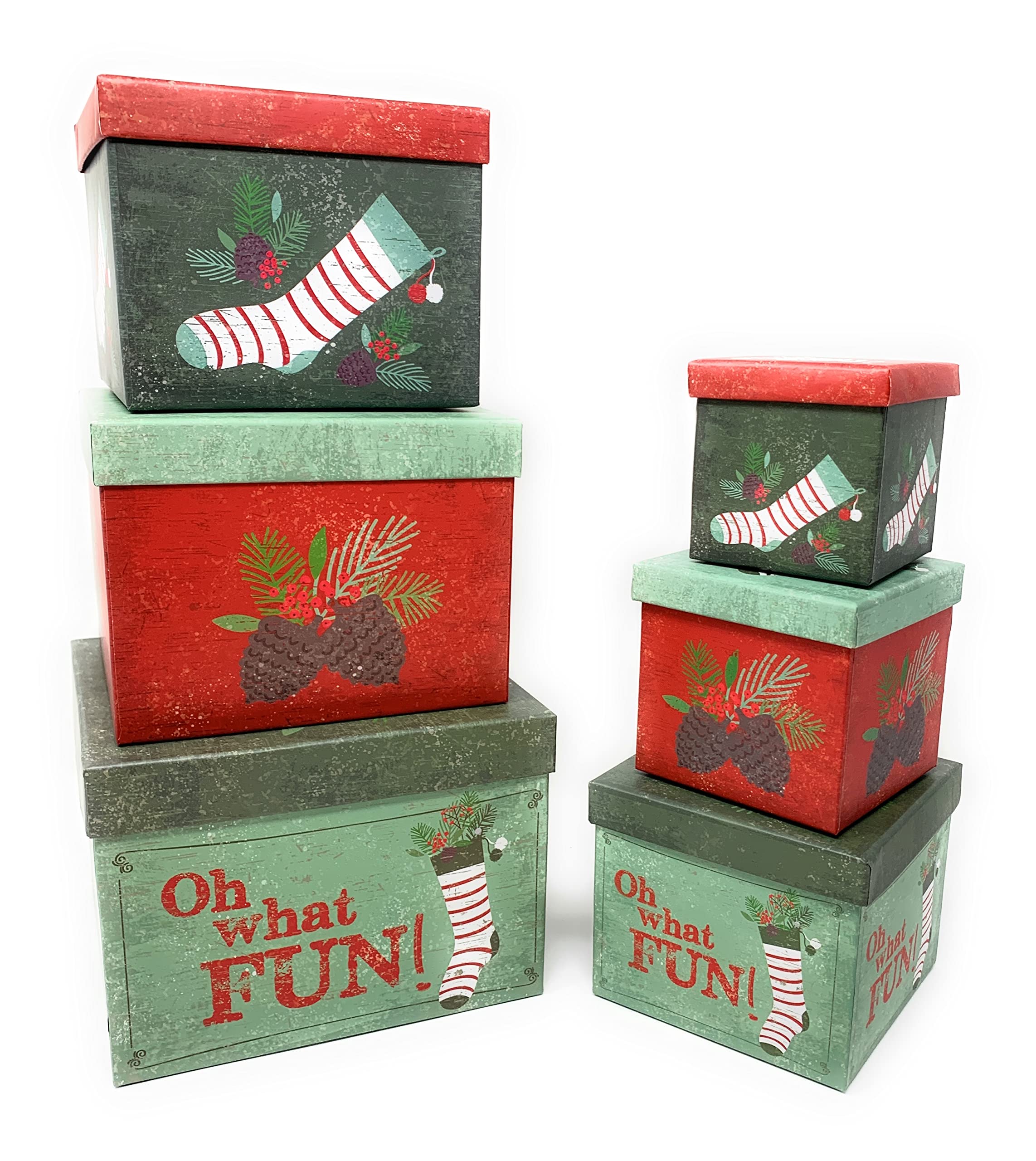 6-Piece Christmas Gift Box Set - Holiday Decor & Wrapping (Holly)