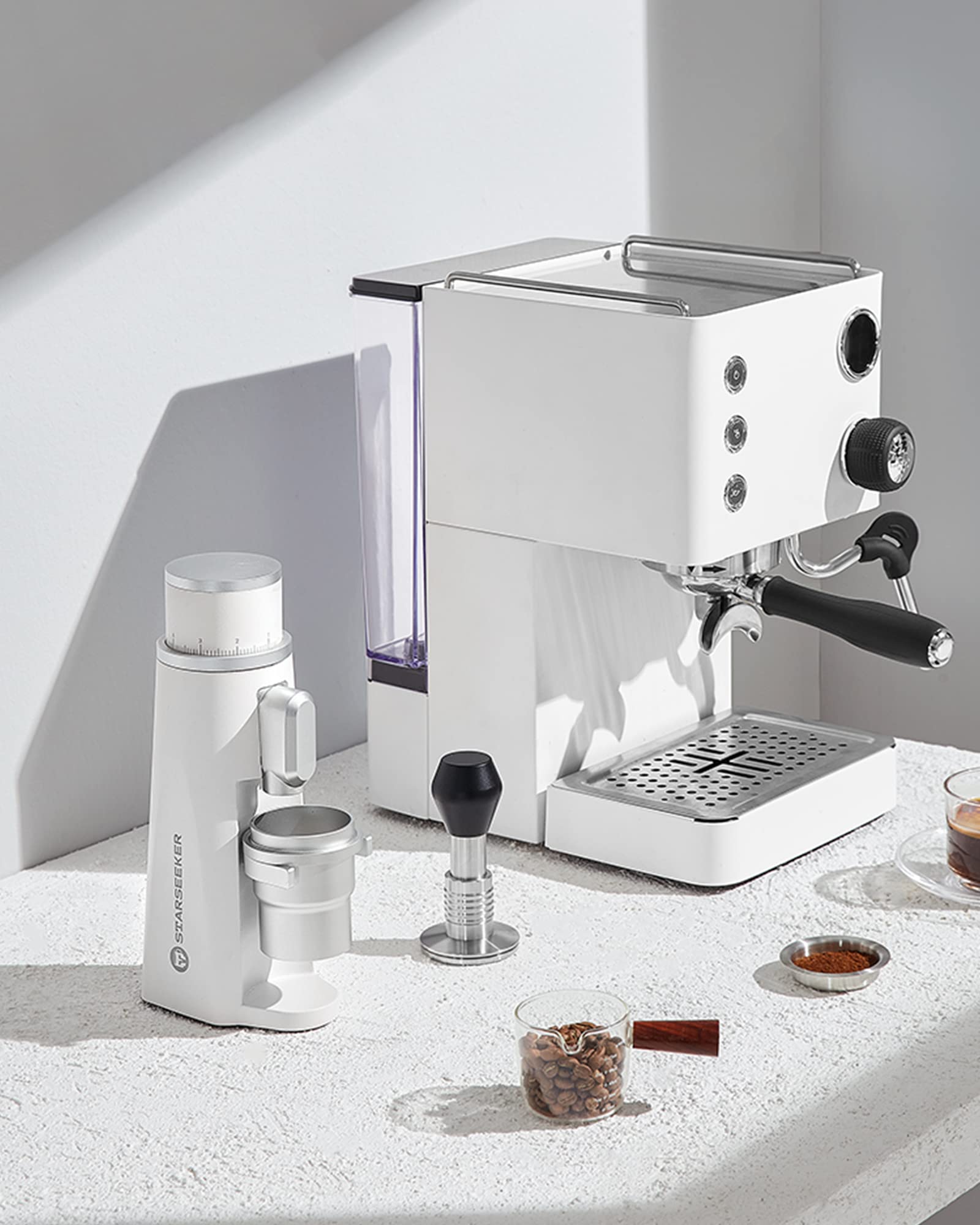STARSEEKER EDGE Plasma Electric Coffee Grinder - Aluminum Automatic Coffee Bean Grinder for French Press, Drip Coffee & Espresso - Adjustable Fineness with Magnetic Cup - Perfect for Home, Office & Travel (White)