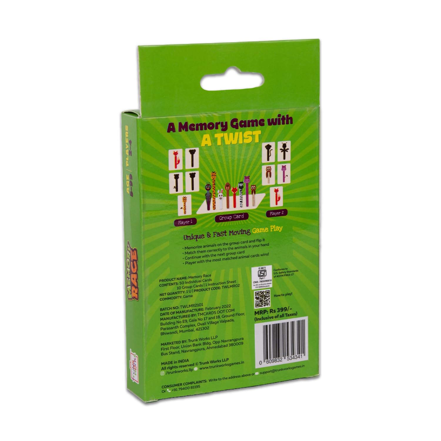 Memory Race Card Game by Trunkworks - Fun Family Travel Game for Kids Ages 5+ | Enhances Memory & Focus Skills | Perfect for Road Trips, Camping & Indoor Play