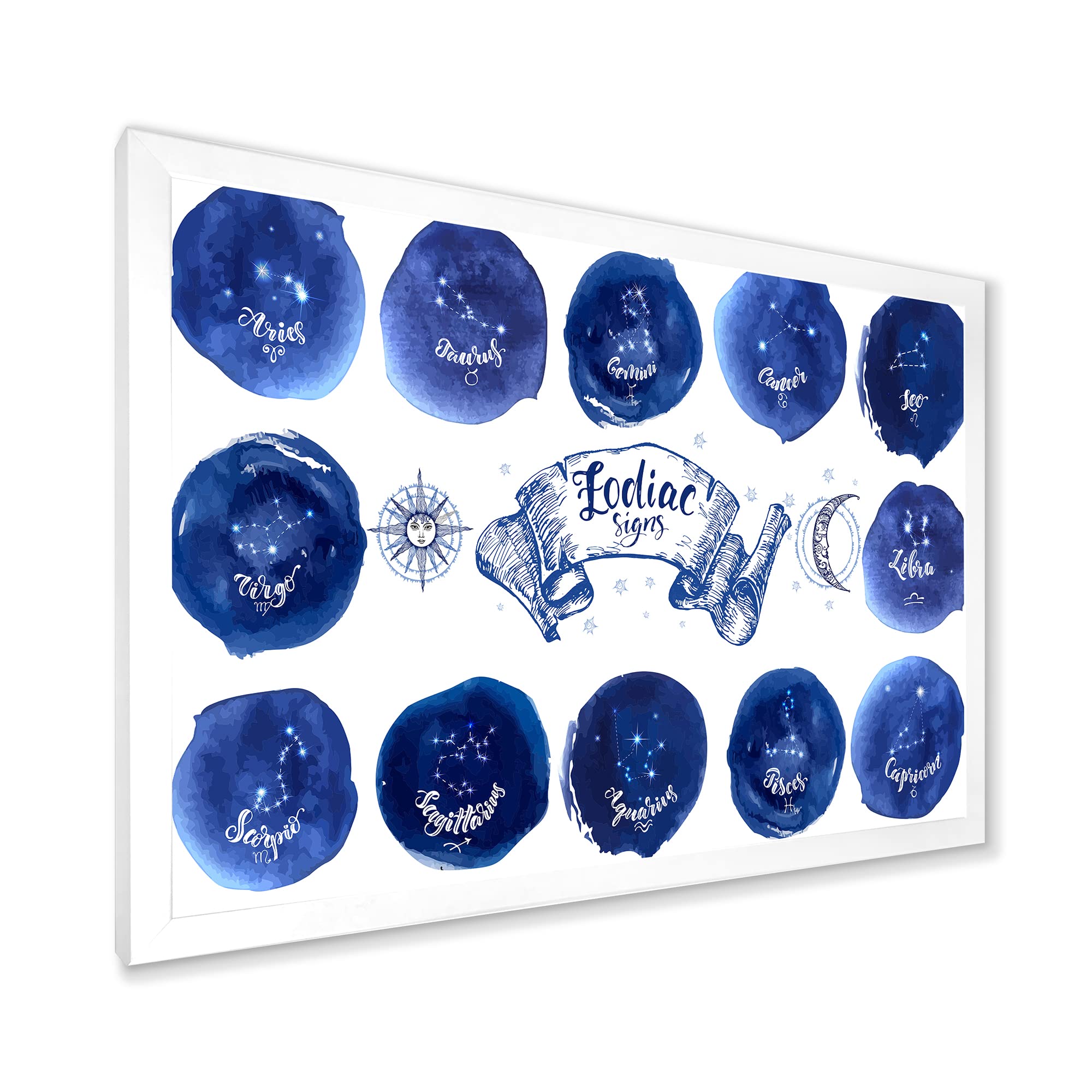 DesignQ Blue Modern Framed Wall Art with Astrology Signs - Perfect for Home Decor, Office & Gift Giving