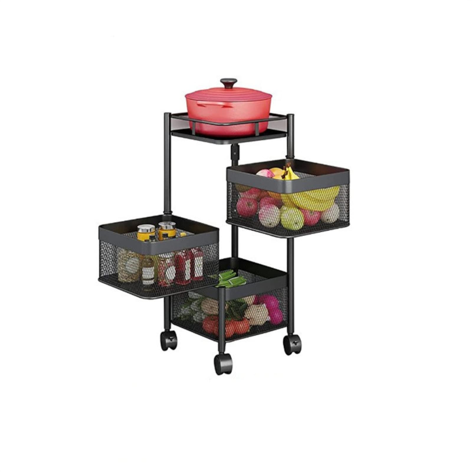 3/4/5-Tier Rotating Kitchen Storage Basket - Multi-Layer Spinning Shelf Organizer with Guardrail for Fruits & Vegetables - Space-Saving Pantry Solution for Small Kitchens & Countertops