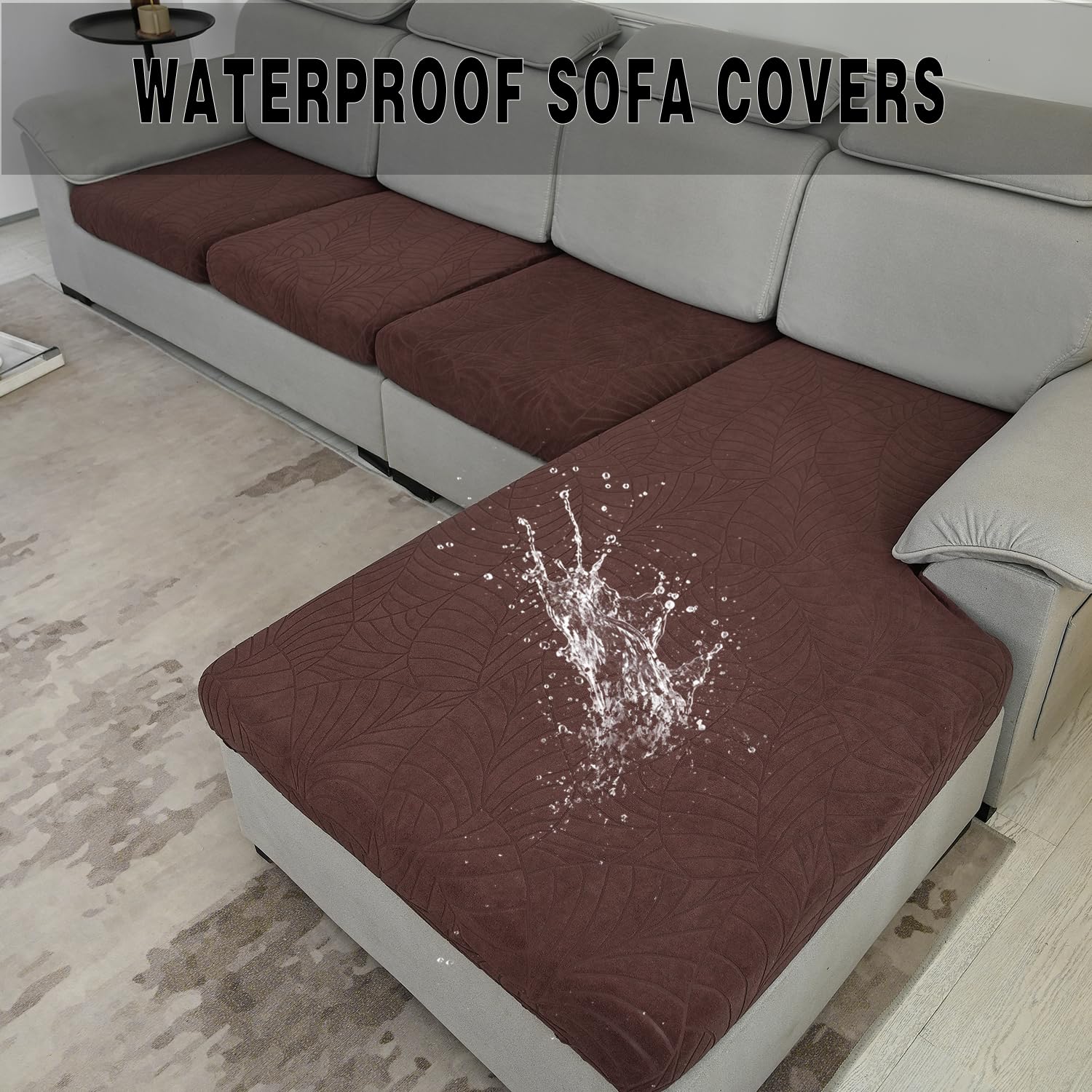 100% Waterproof Stretch Jacquard Sofa Cushion Covers - Washable Furniture Protector for Couch, Loveseat, Armchair & Chaise Lounge (Brown, 1 Pack) | Spill-Proof Home Decor for Pets, Kids & Everyday Use