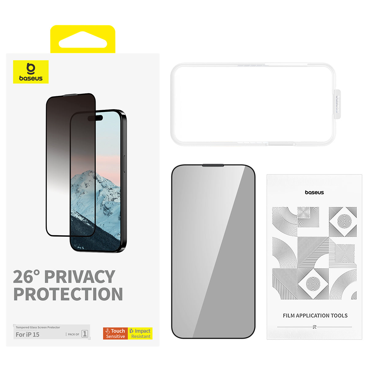 Baseus Diamond Series Anti-Spy Privacy Screen Protector for iPhone 15 - HD Clear Tempered Glass for Privacy Protection at Work & in Public