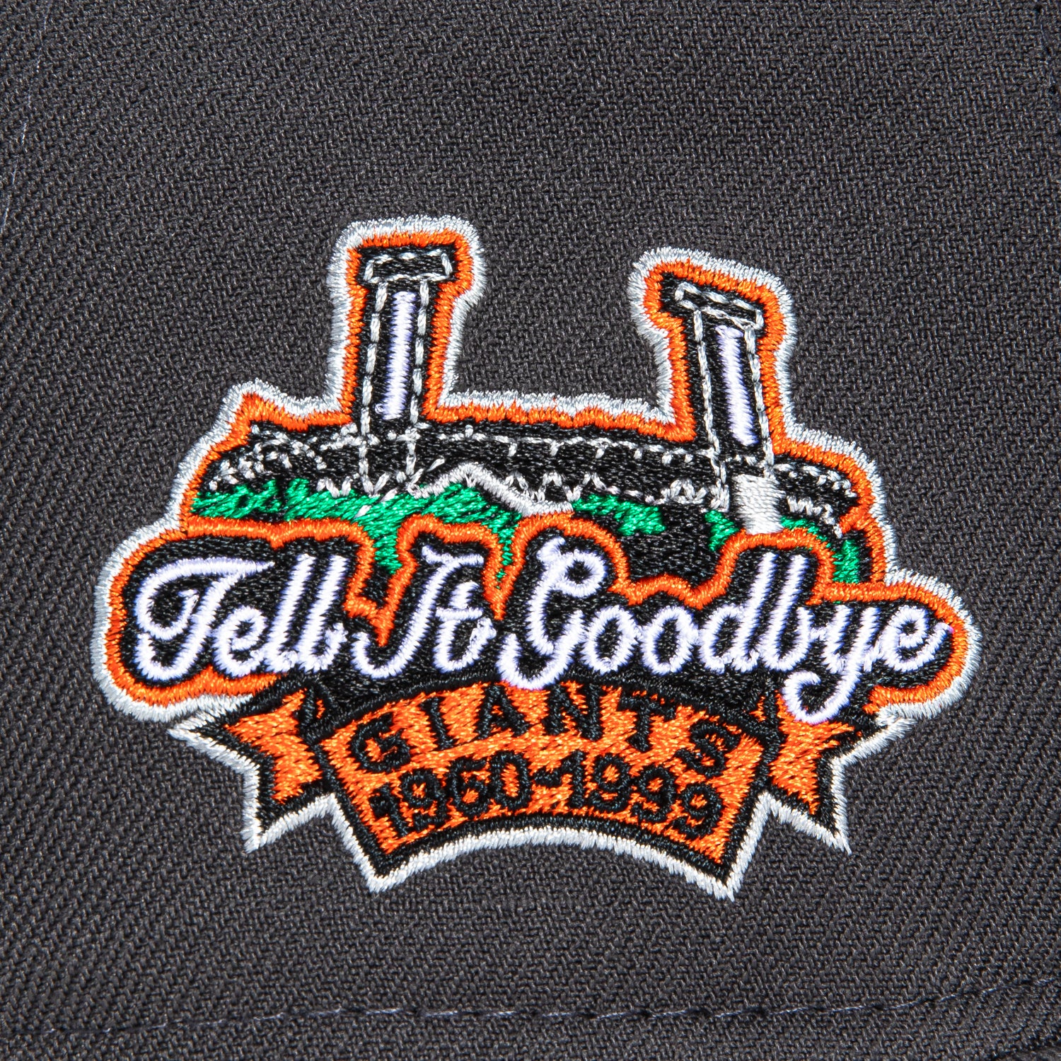 New Era 59Fifty San Francisco Giants Tell It Goodbye Patch Baseball Cap - Graphite, Black & Orange - Perfect for MLB Games, Sports Events & Casual Wear