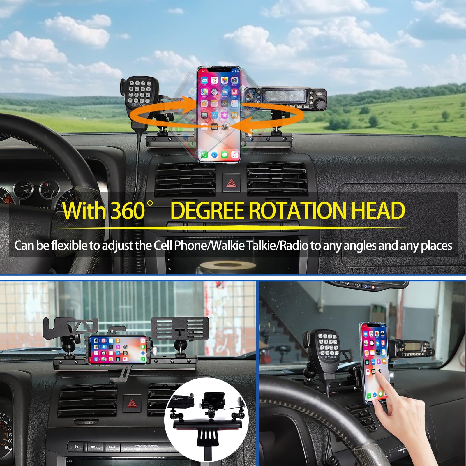 Universal Car Phone Mount & Walkie Talkie Holder Set - Compatible with Hummer H3 2005-2009 Models | 3-Piece Dashboard & Air Vent Phone Stand for Hands-Free Driving, Off-Road Adventures & Work Communication