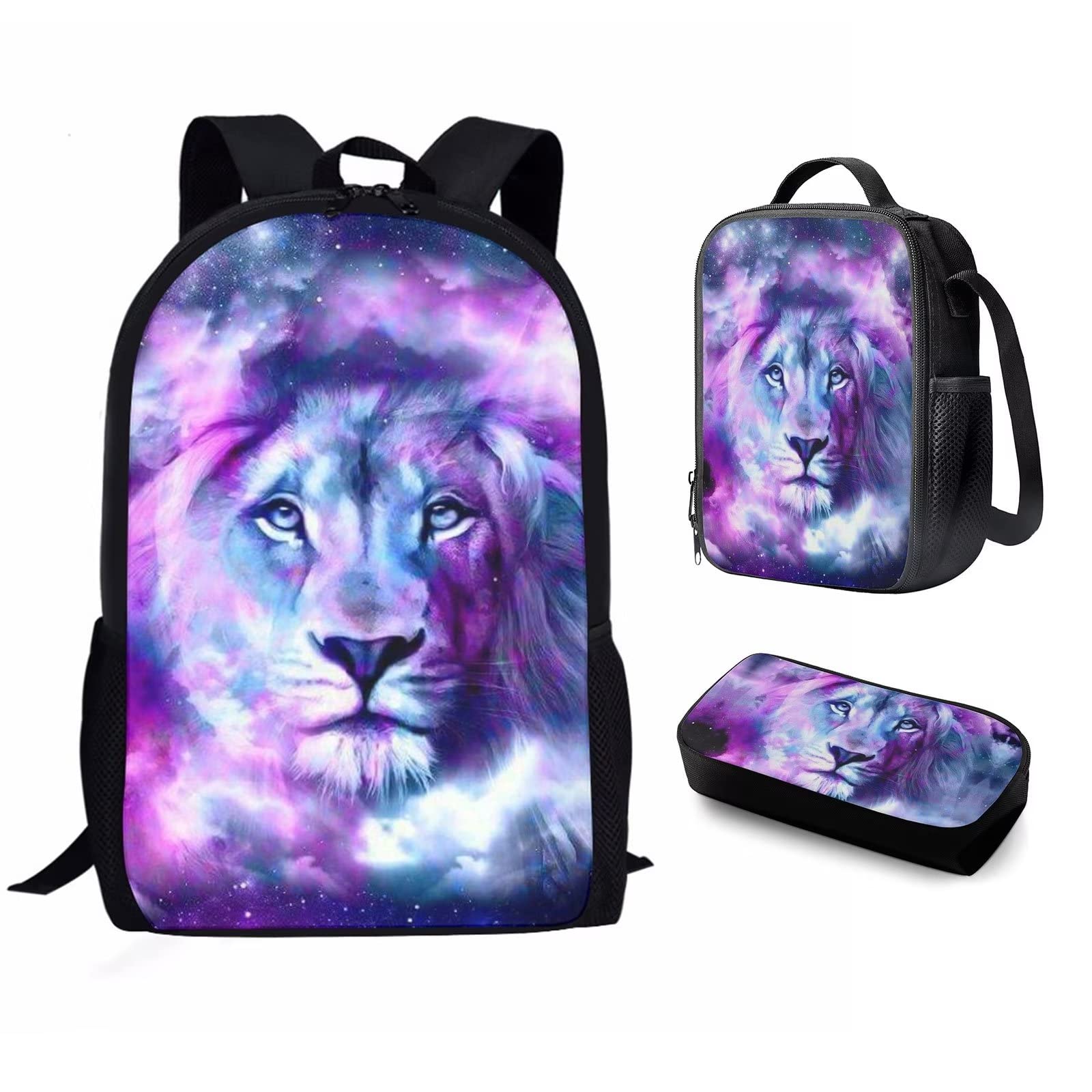 Galaxy Lion Boys Backpack Set with Lunch Bag & Pencil Case - Durable School Backpack for Elementary & Middle School Kids Ages 6-14 - Perfect for School, Travel & Daily Use