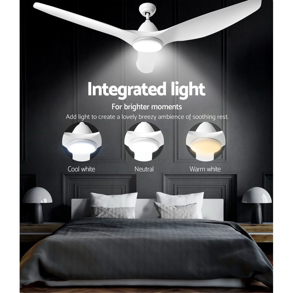 Devanti 64 Inch White Ceiling Fan with LED Light and Remote Control - DC Motor for Energy Efficiency - Perfect for Living Room, Bedroom, and Outdoor Covered Patio