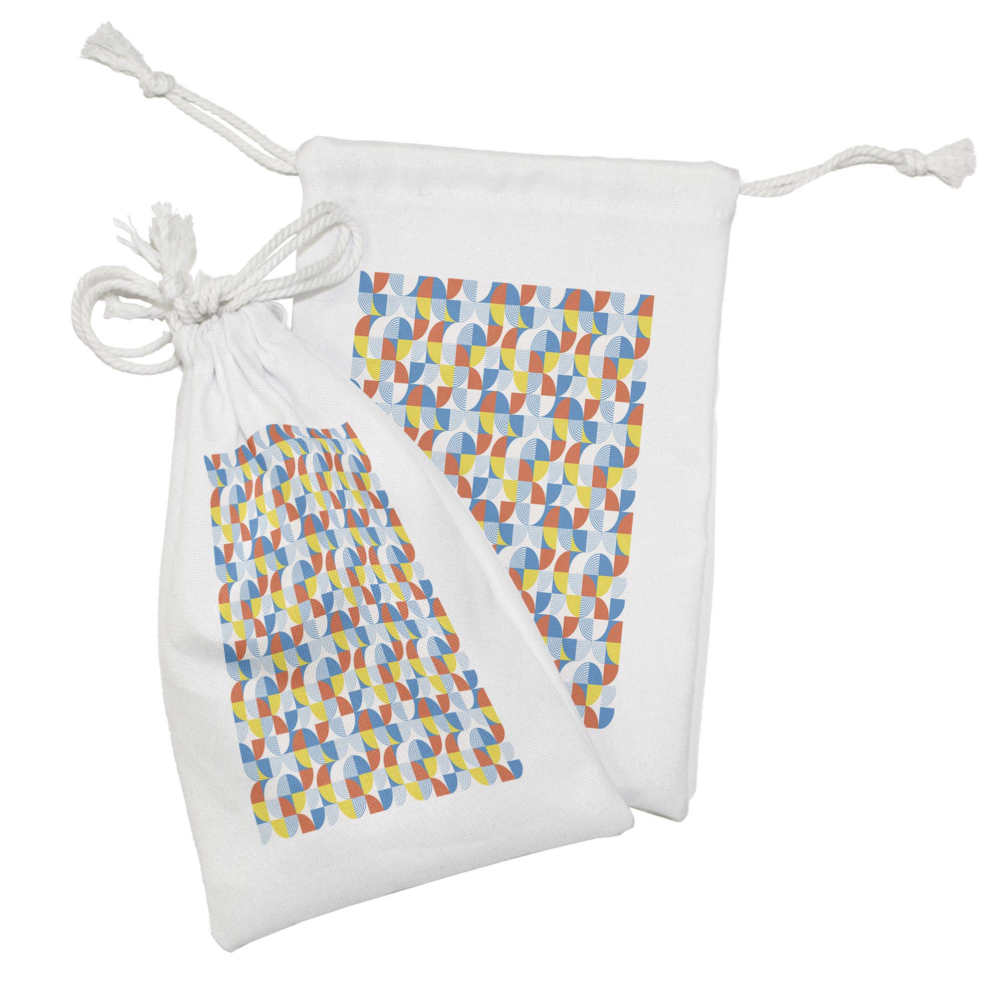 Ambesonne Geometric Fabric Pouch Set of 2 - Bauhaus Style Drawstring Bags with Color Block Circles & Dotted Lines - 9