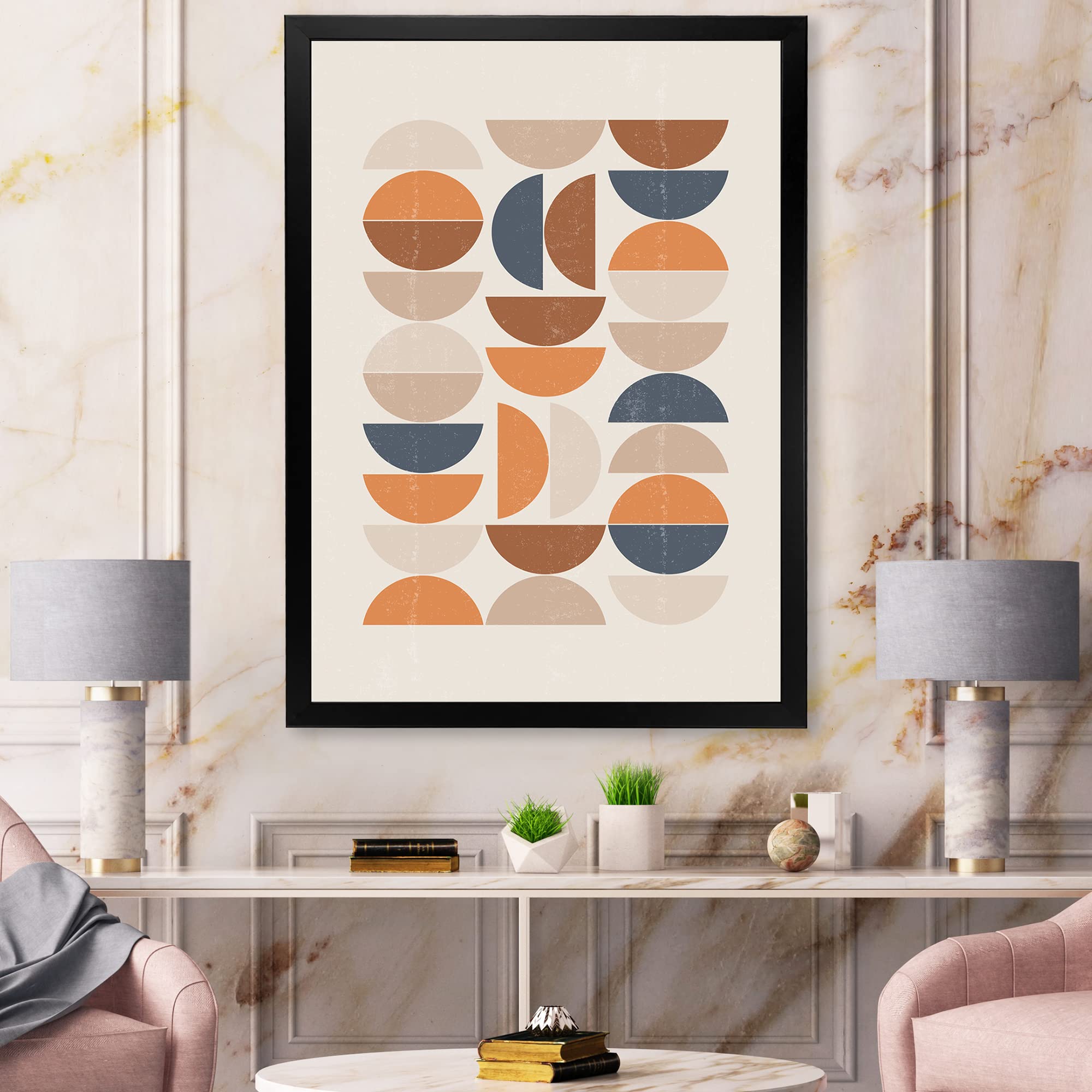 DesignQ Abstract Sun and Moon Modern Framed Wall Art - Blue & Orange Contemporary Home Decor for Living Room, Bedroom & Office