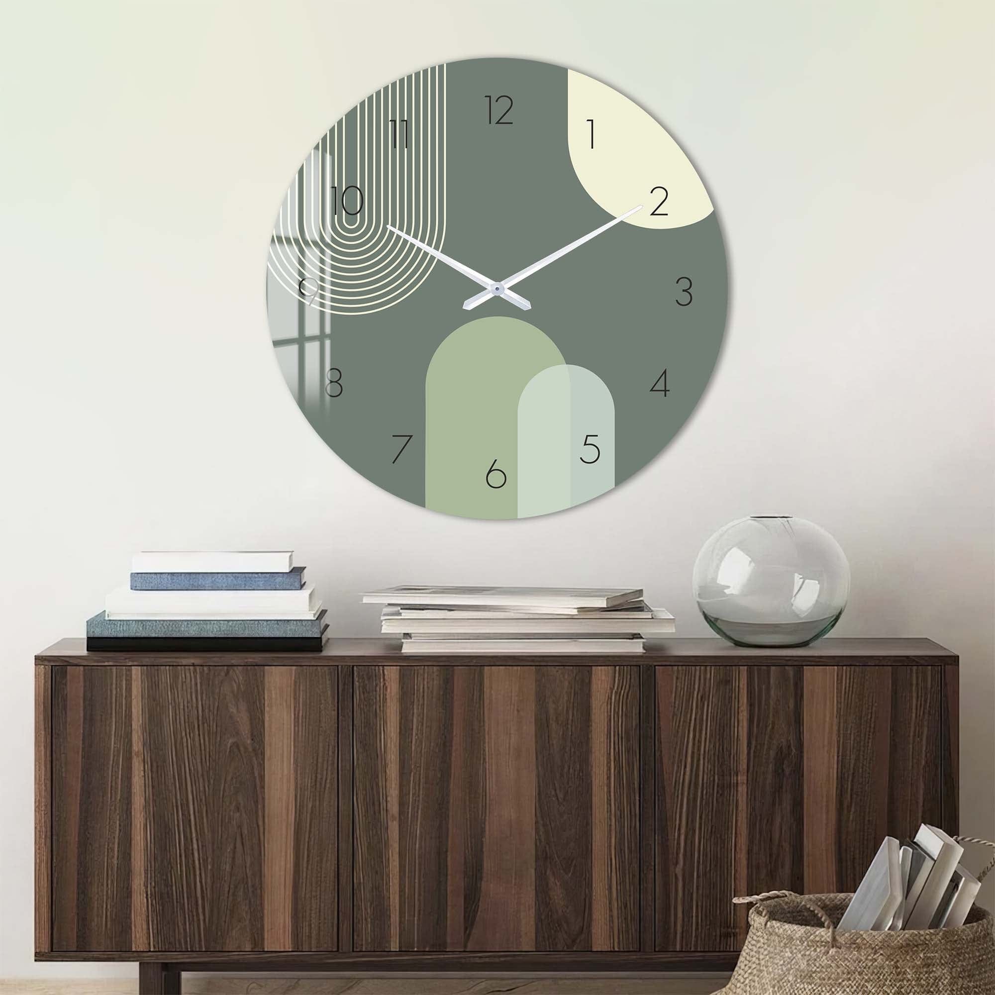 Puffy Khaki Glass Wall Clock - Modern Large Silent Non-Ticking Decorative Clock for Living Room, Bedroom, Office | Home & Office Decor