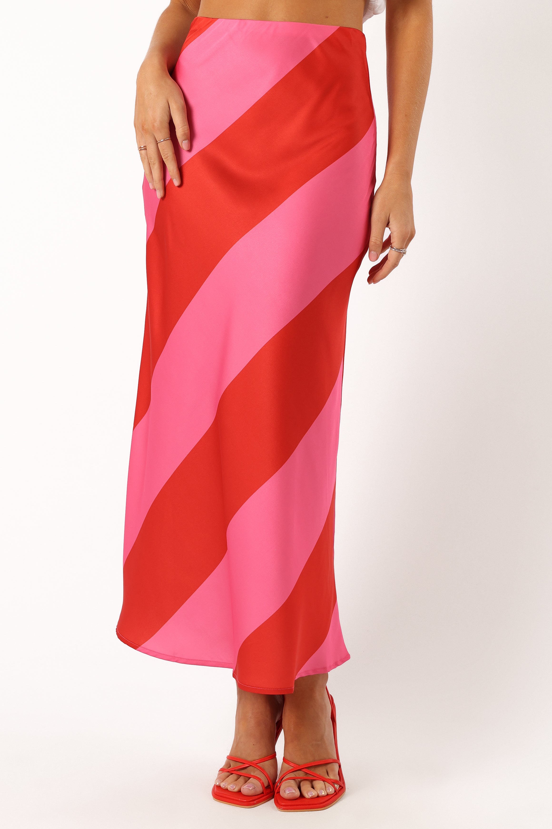 Kailey Midi Skirt for Women - Flowy A-Line Skirt in Red & Pink | Perfect for Casual Wear, Office Outfits & Summer Dresses