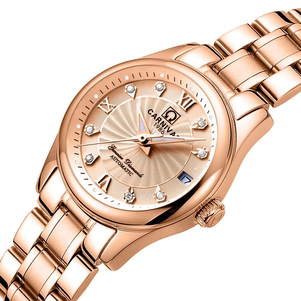 MASTOP Women's Rose Gold Automatic Wrist Watch - Stainless Steel Analog Dress Watch with Crystal Accents | Perfect for Office, Party & Formal Occasions