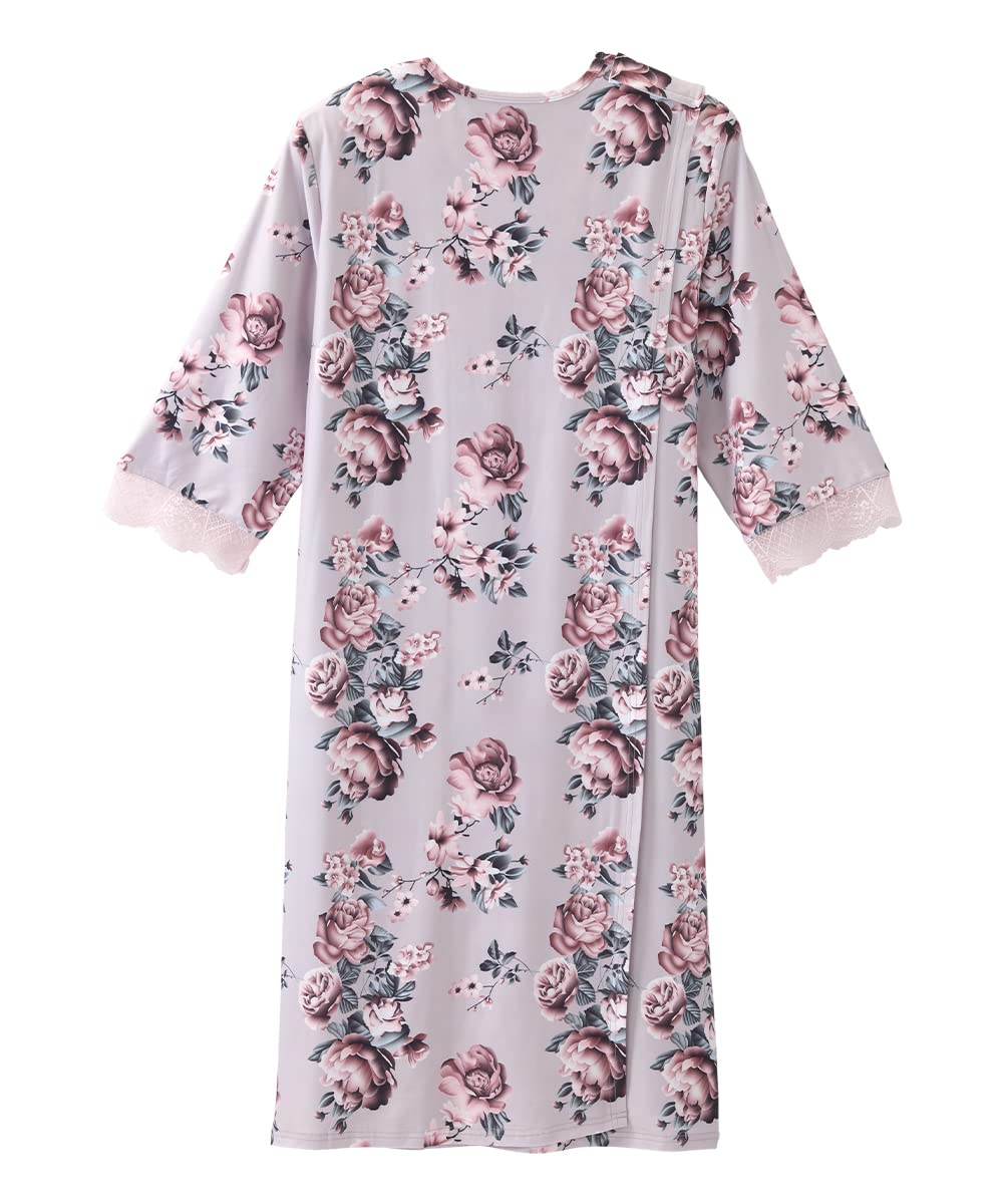 Silverts Open-Back Hospital Gowns for Women - Comfortable & Easy Wear for Seniors & Patients - Milk Silk Lace 3/4 Sleeve - Perfect for Hospital Stays, Recovery & Home Care