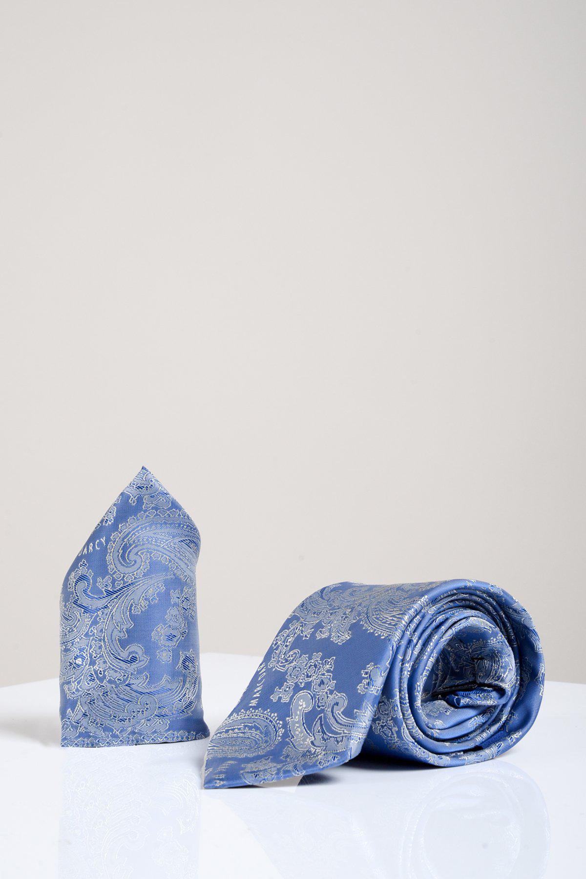 Stylish Sky Blue Paisley Tie and Pocket Square Set | MD PAISLEY | Perfect for Weddings, Business Meetings & Formal Events
