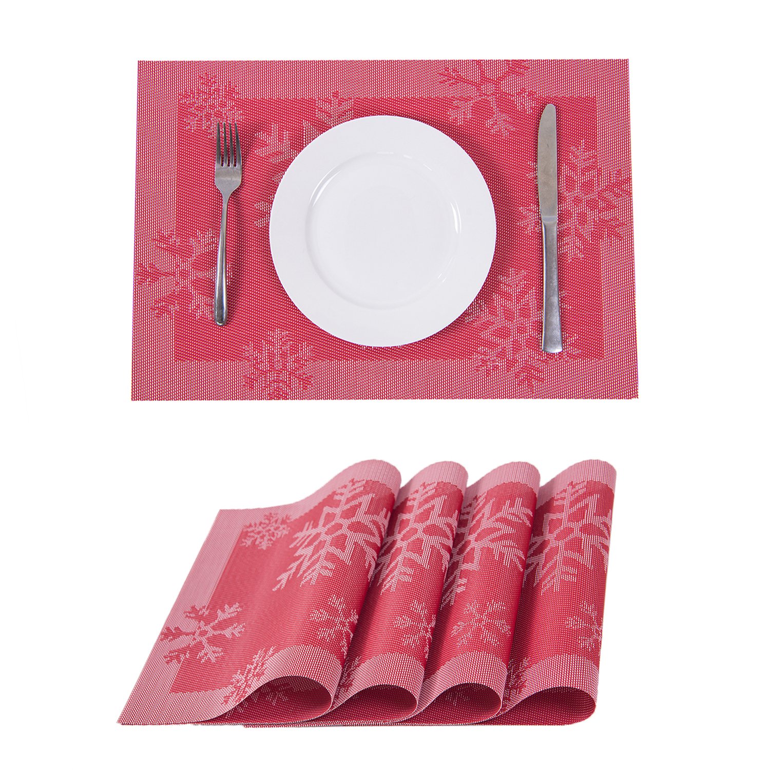 SUNSHINE FASHION Heat-Resistant PVC Placemats Set of 4 - Washable Dining Table Mats for Kitchen, Home & Restaurant Use - Perfect for Everyday Meals, Dinner Parties & Holiday Gatherings