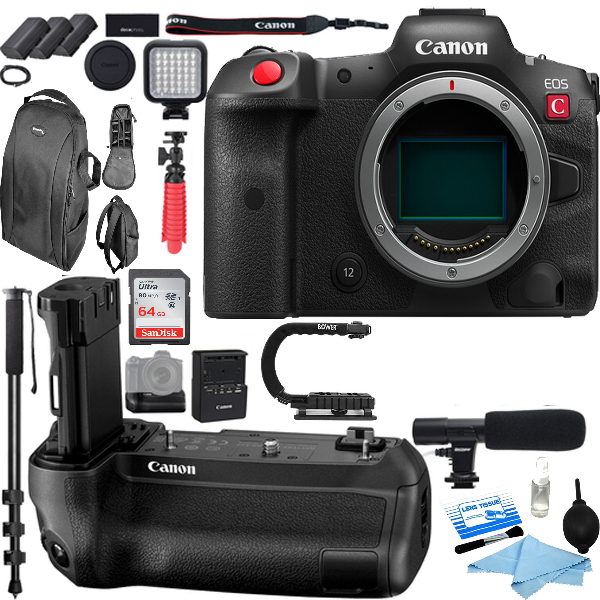 Canon EOS R5 C Mirrorless Digital Camera Body with BG-R10 Battery Grip Kit - Professional 8K Video & 45MP Photo Camera with Microphone, LED Light, Extra Batteries - Perfect for Vlogging, Wedding & Studio Photography
