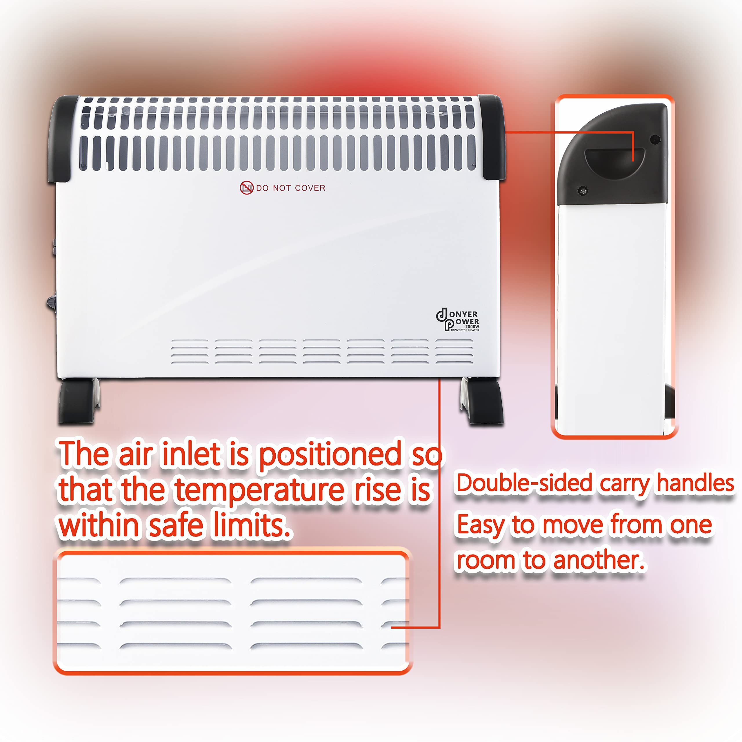 DONYER POWER 2000W Convector Radiator Heater with Adjustable Thermostat - Fast & Quiet Room Heating for Home, Office, Bedroom - Energy Efficient Space Heater for Winter & Cold Weather
