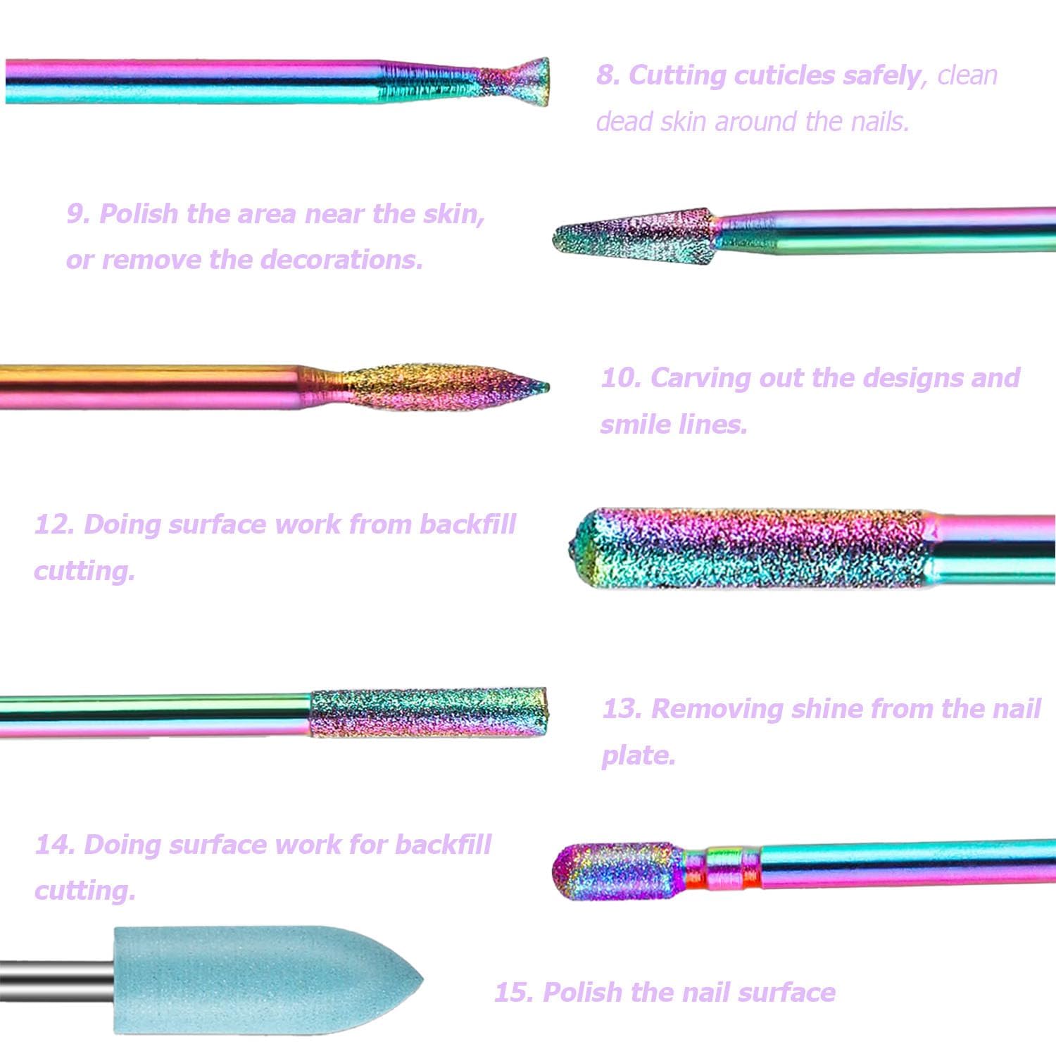 14pcs Professional Nail Drill Bits Set - 3/32'' Diamond & Carbide Cuticle Remover for Electric Manicure, Acrylic & Gel Nails - Perfect for Salon & Home Nail Care, Pedicures & DIY Nail Art