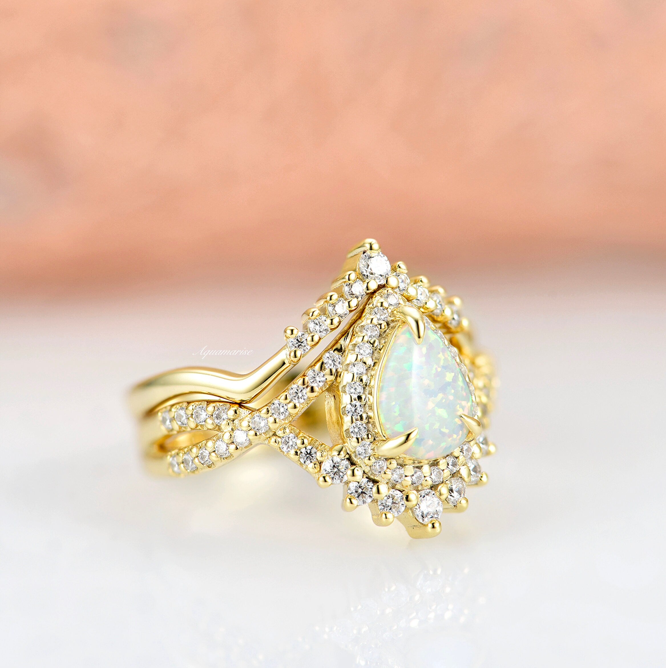 Harper Opal Ring Set - 14K Yellow Gold Vermeil Stackable Rings for Women, Elegant Jewelry Gift for Birthday, Anniversary & Special Occasions