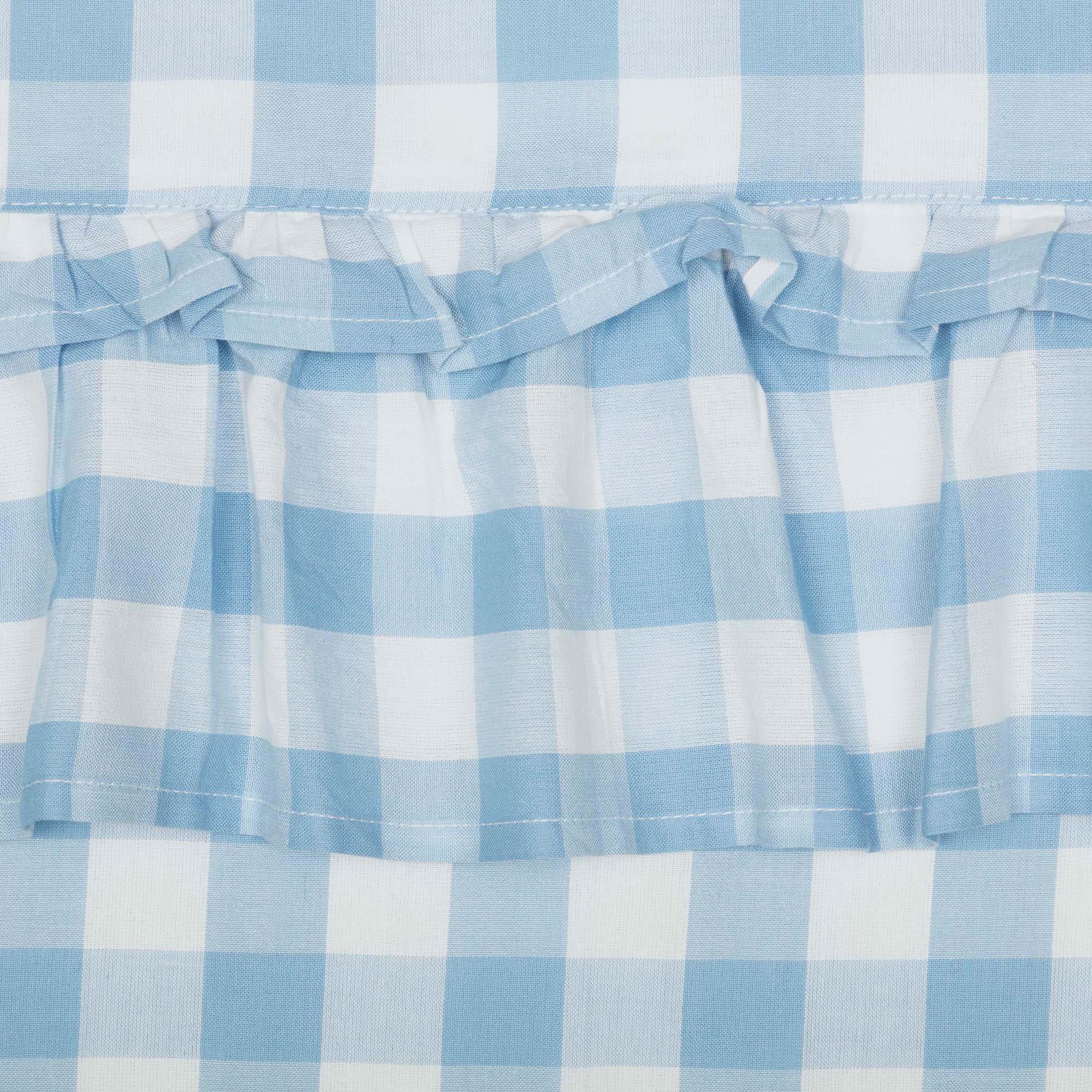 Annie Buffalo Blue Check Ruffled Prairie Short Panel Set of 2 - 63x36x18 Inches - VHC Brands - Perfect for Farmhouse Decor & Country Style Bedroom Curtains