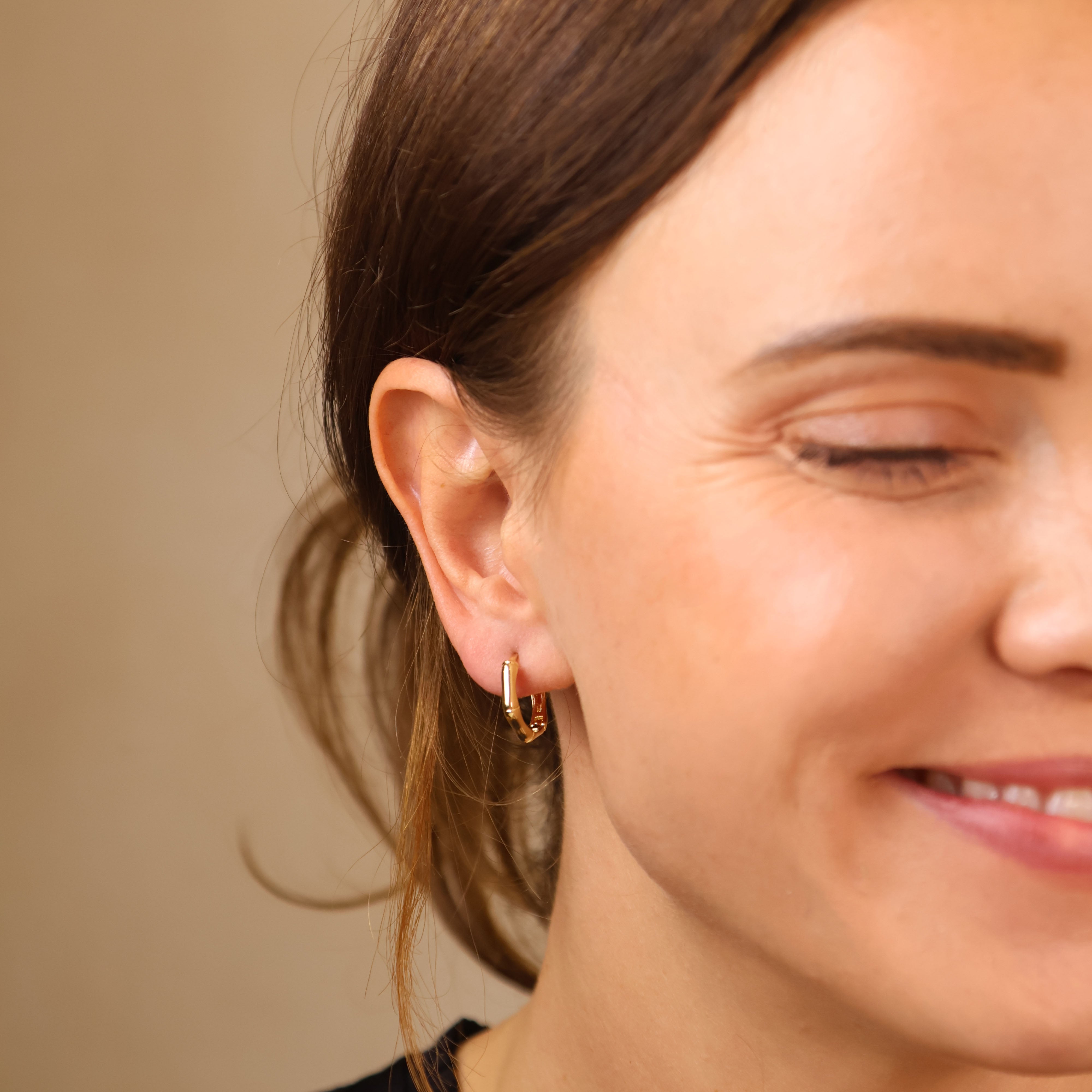 18K Gold Filled Bamboo Clicker Hoop Earrings for Women - Hypoallergenic Lightweight Dangle Earrings - Perfect for Everyday Wear, Parties & Gifts