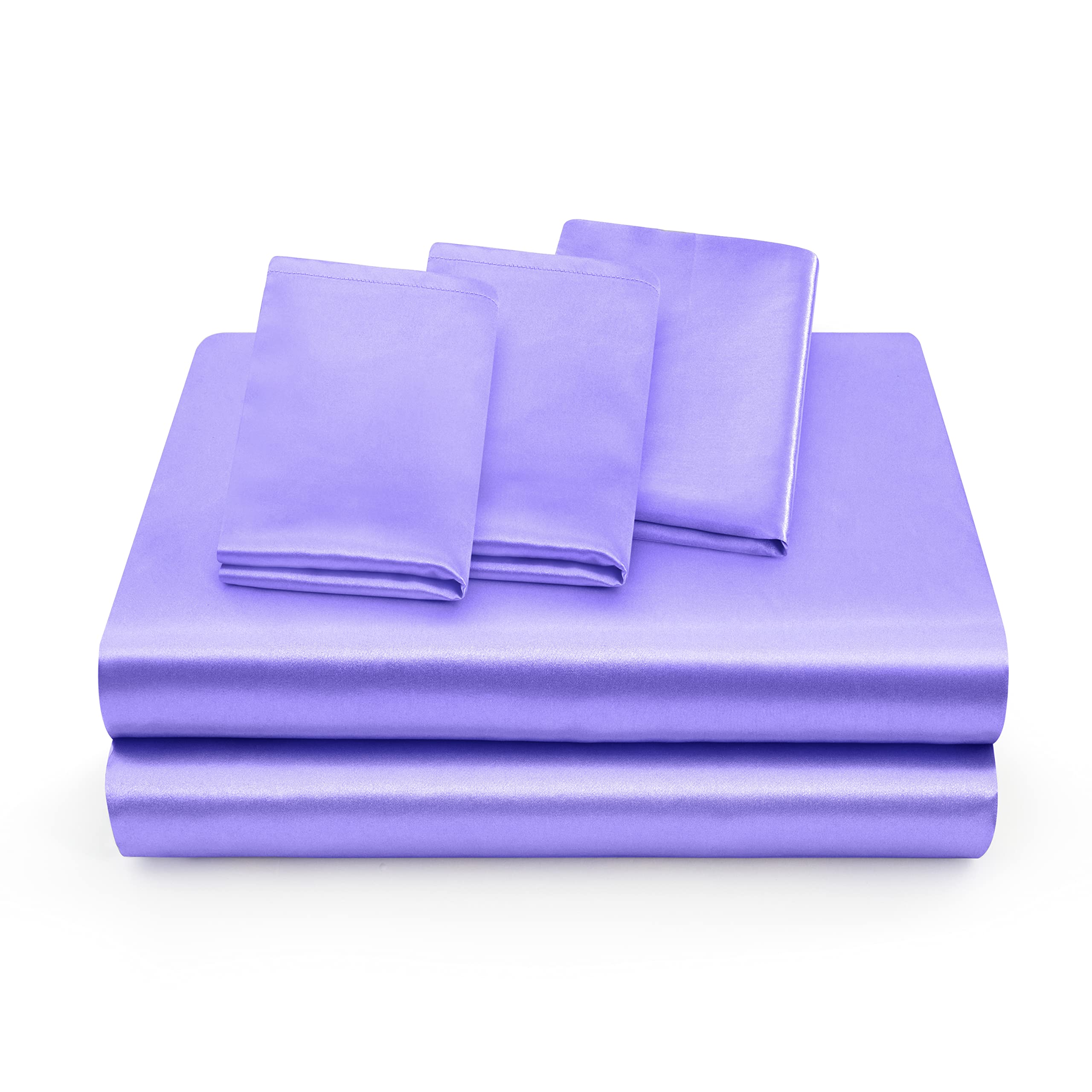 Entisn 5-Piece Silky Satin Sheet Set - King Size Luxury Bedding in Lavender | Ultra Soft & Breathable Satin Sheets Includes 1 Fitted Sheet, 1 Flat Sheet & 3 Pillowcases | Perfect for Master Bedroom, Guest Room & Hotel Style Decor