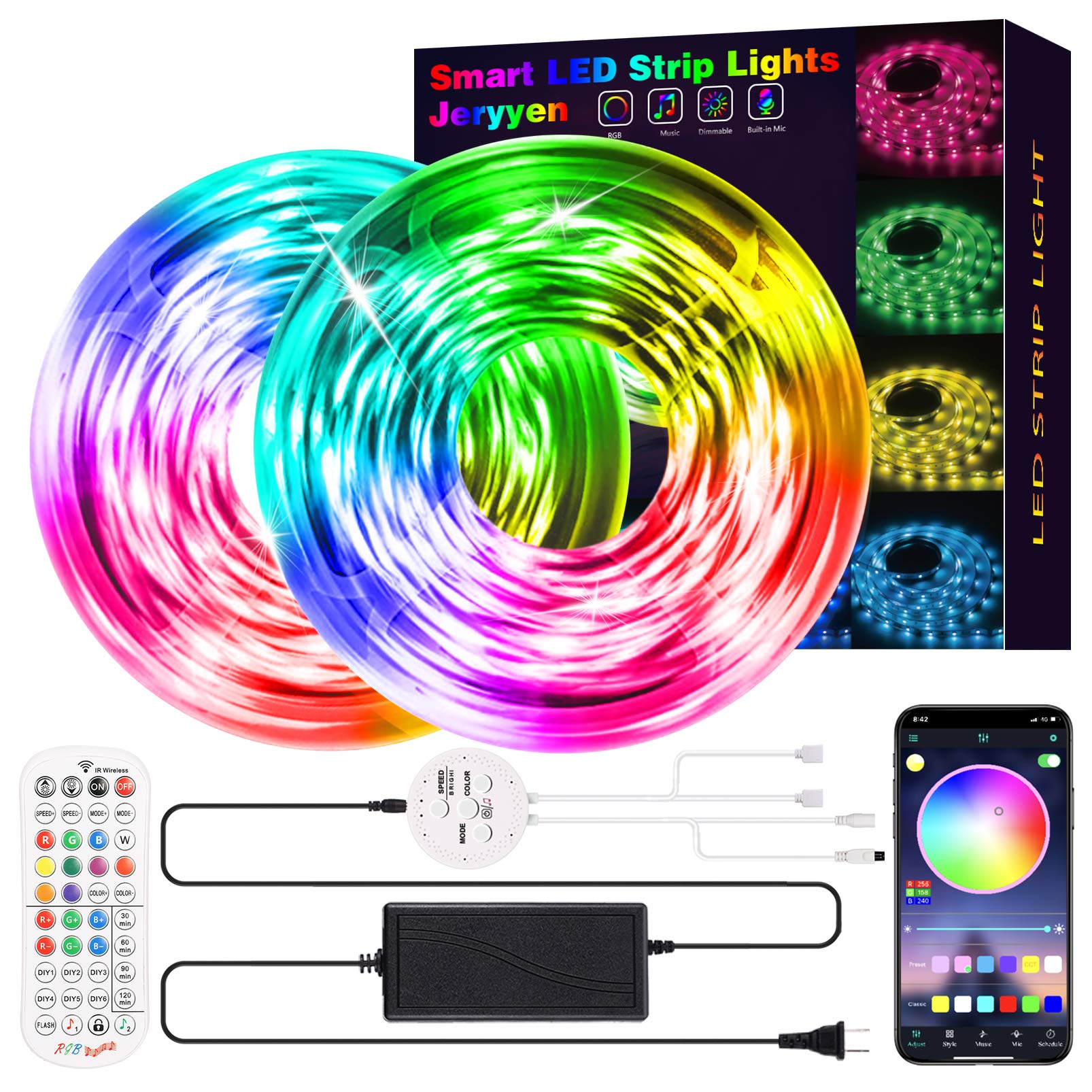 65.7ft RGB LED Strip Lights with Remote & App Control - Smart Color Changing Lights for Bedroom, TV Backlight, Home Party Decoration | Music Sync & Voice Control Compatible with Alexa & Google Home
