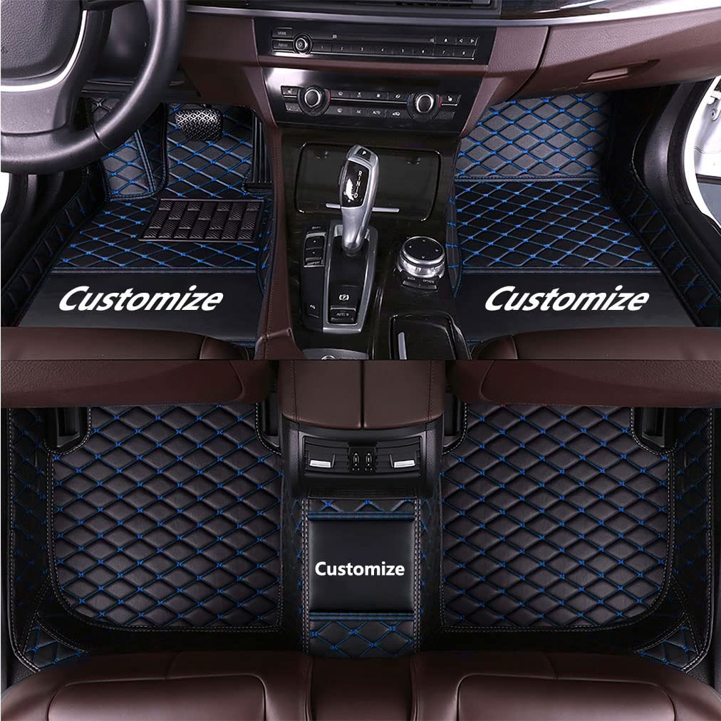 Custom BMW All-Weather Floor Mats - Full Coverage Leather Carpet Set for Front & Rear Seats (Black/Blue) - Perfect for Daily Commutes, Road Trips & Vehicle Protection