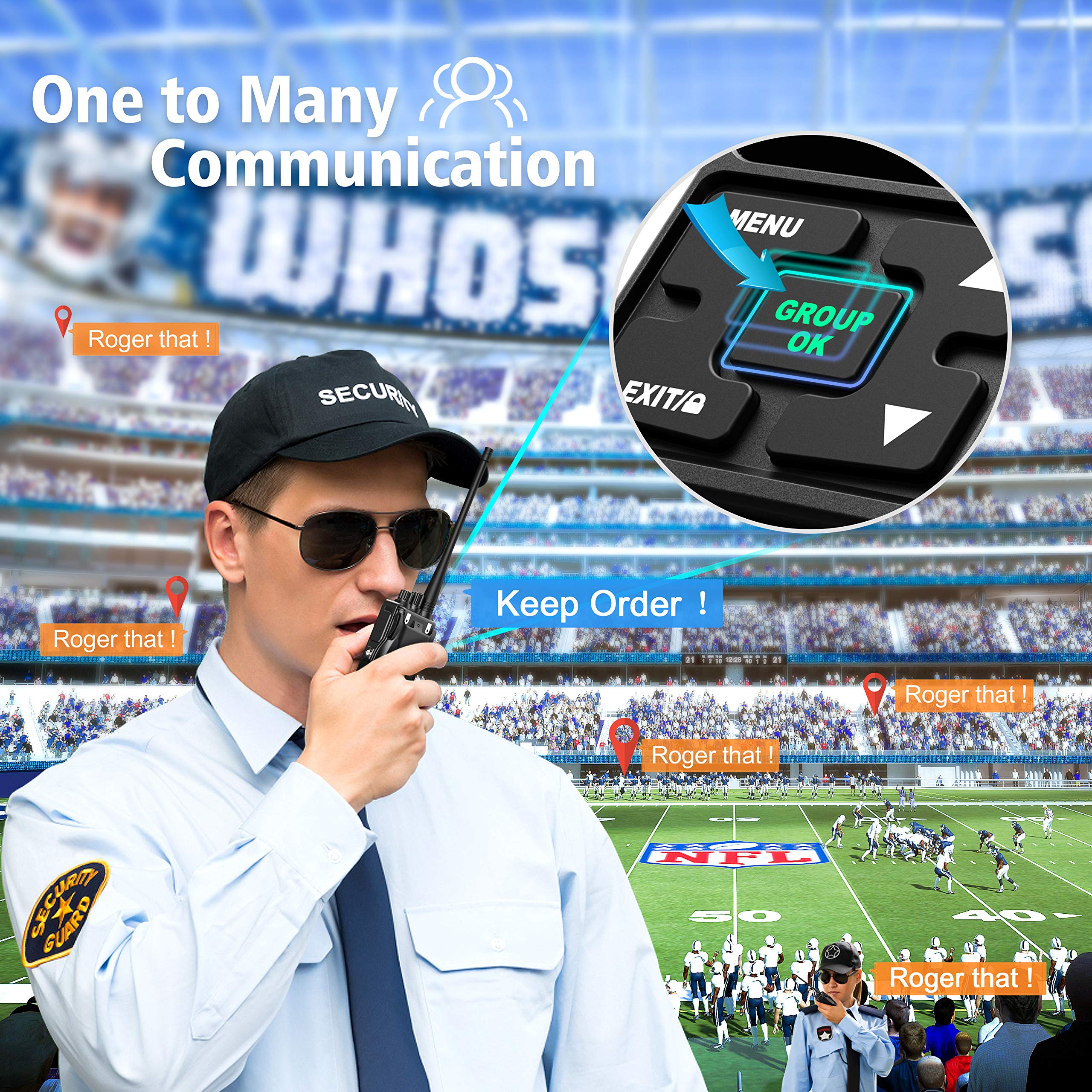 Long Range Two Way Radios 3000mAh High Power Rechargeable Walkie Talkies - 2 Watts UHF Business Radios for Adults with Earpiece & Group PTT Button (9 Pack) - Ideal for Construction, Security, and Outdoor Adventures
