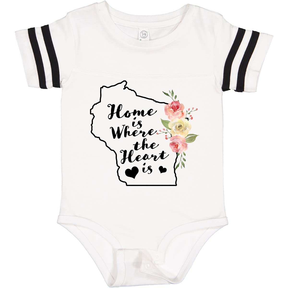 Inktastic Wisconsin Home is Where The Heart is Watercolor Baby Bodysuit - Soft Cotton Infant Onesie for Newborns & Toddlers - Perfect for Family Photos, Holidays & Everyday Wear